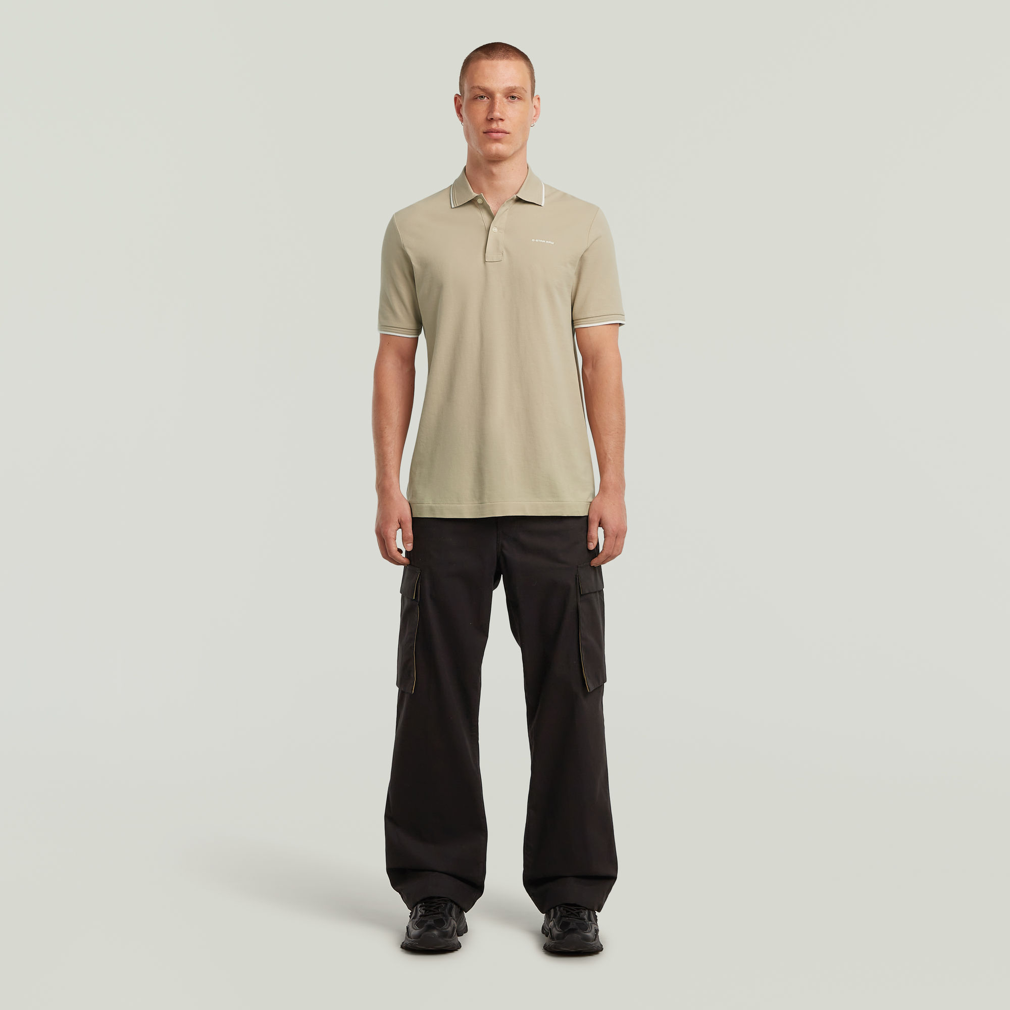 G-Star RAW Chest Logo Striped Polo Beige Heren