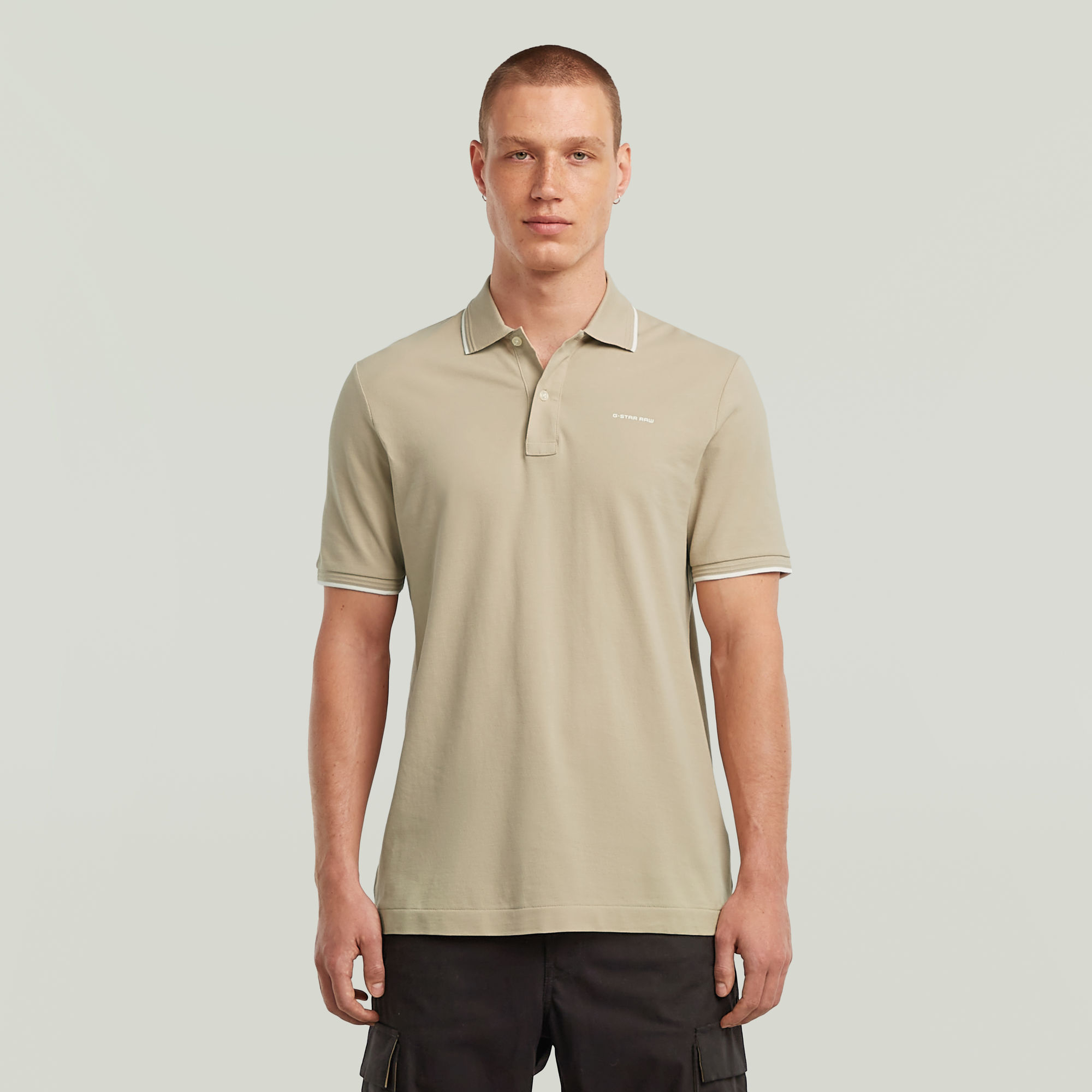 

Chest Logo Striped Polo - Beige - Men