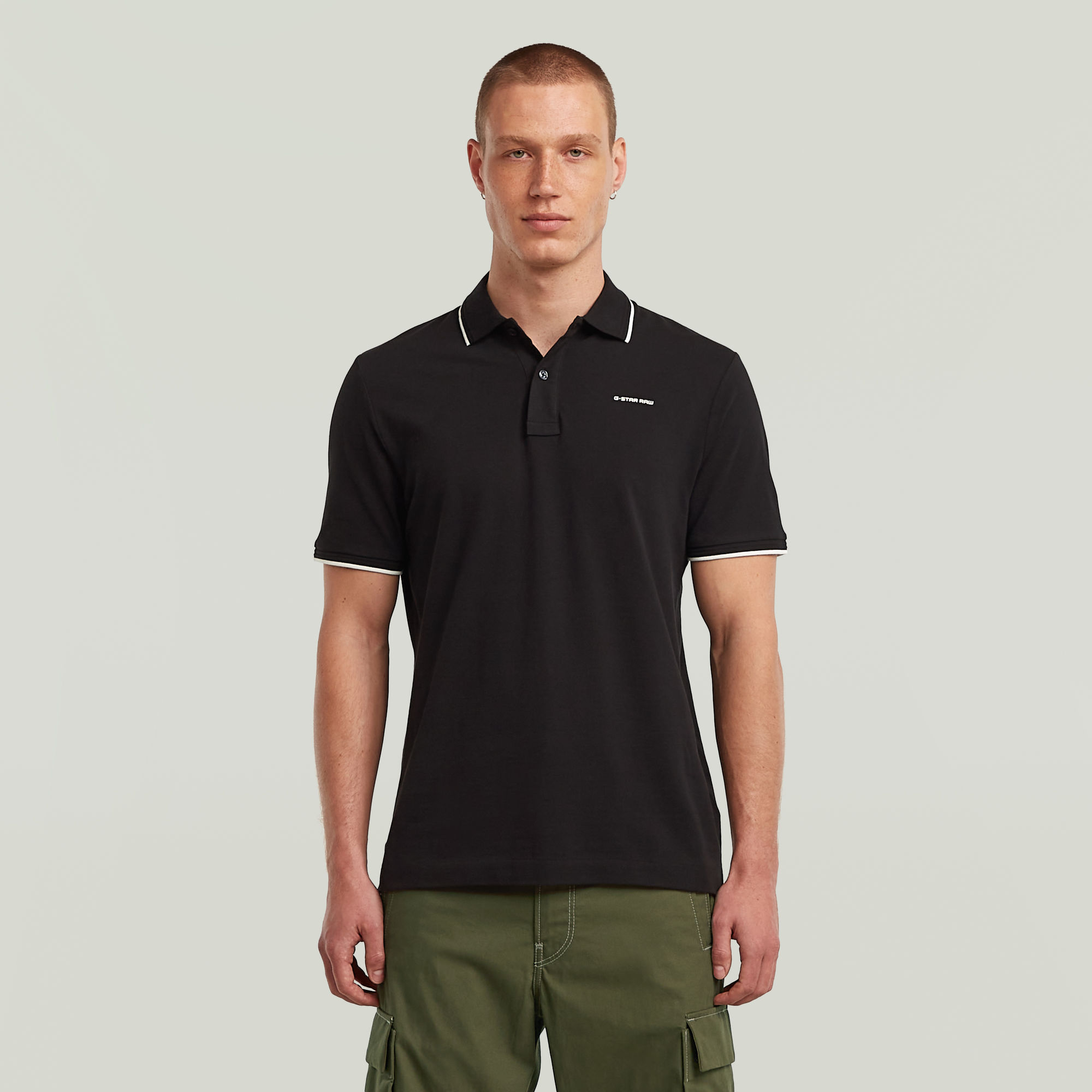 

Chest Logo Striped Polo - Black - Men