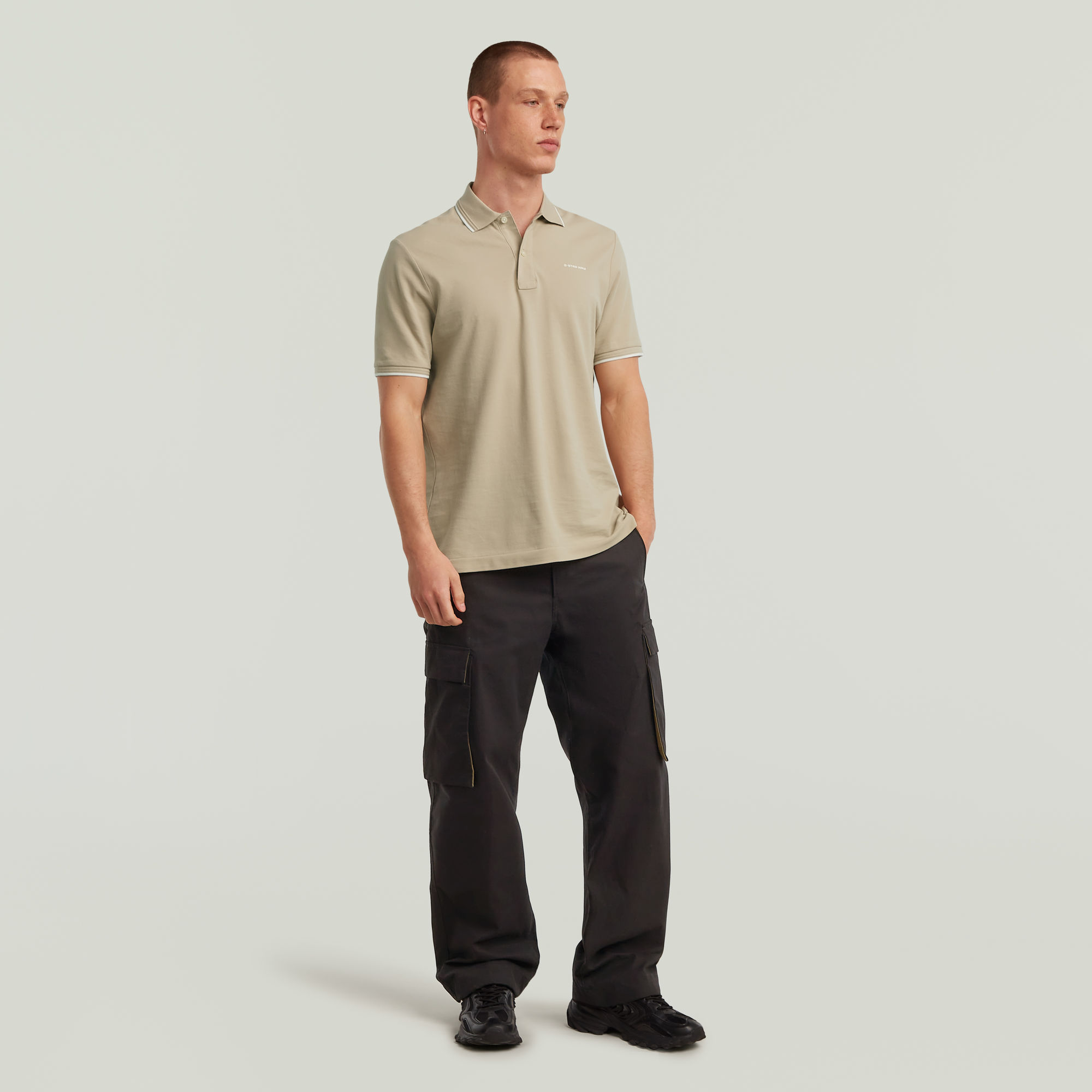 G-Star RAW Chest Logo Striped Polo Beige Heren