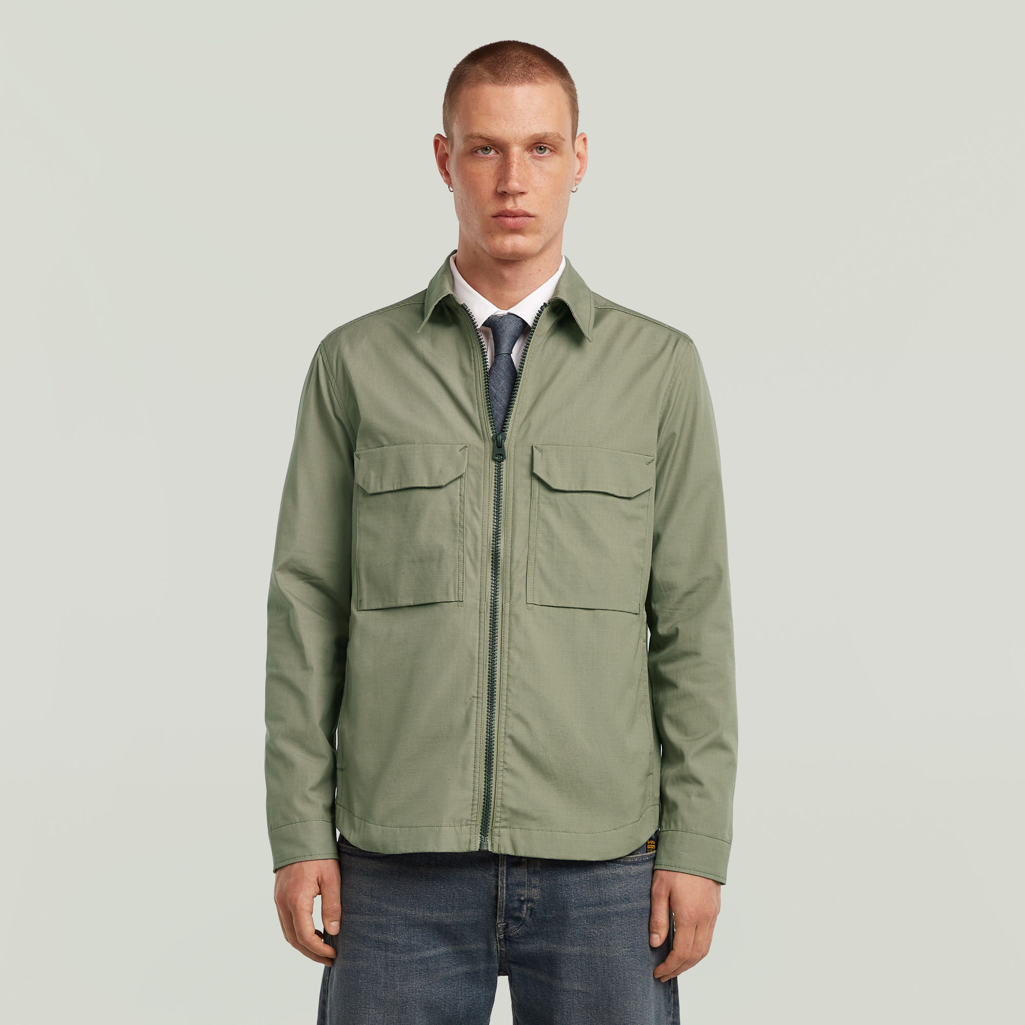 

Zip Regular Overshirt - Groen - Heren