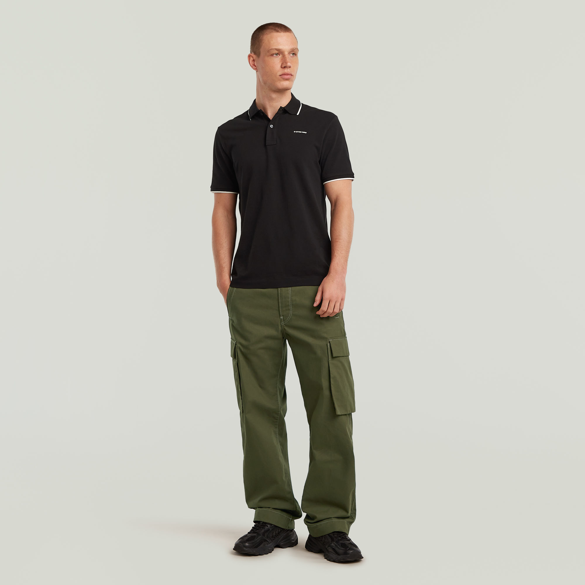 G-Star RAW Chest Logo Striped Polo Zwart Heren