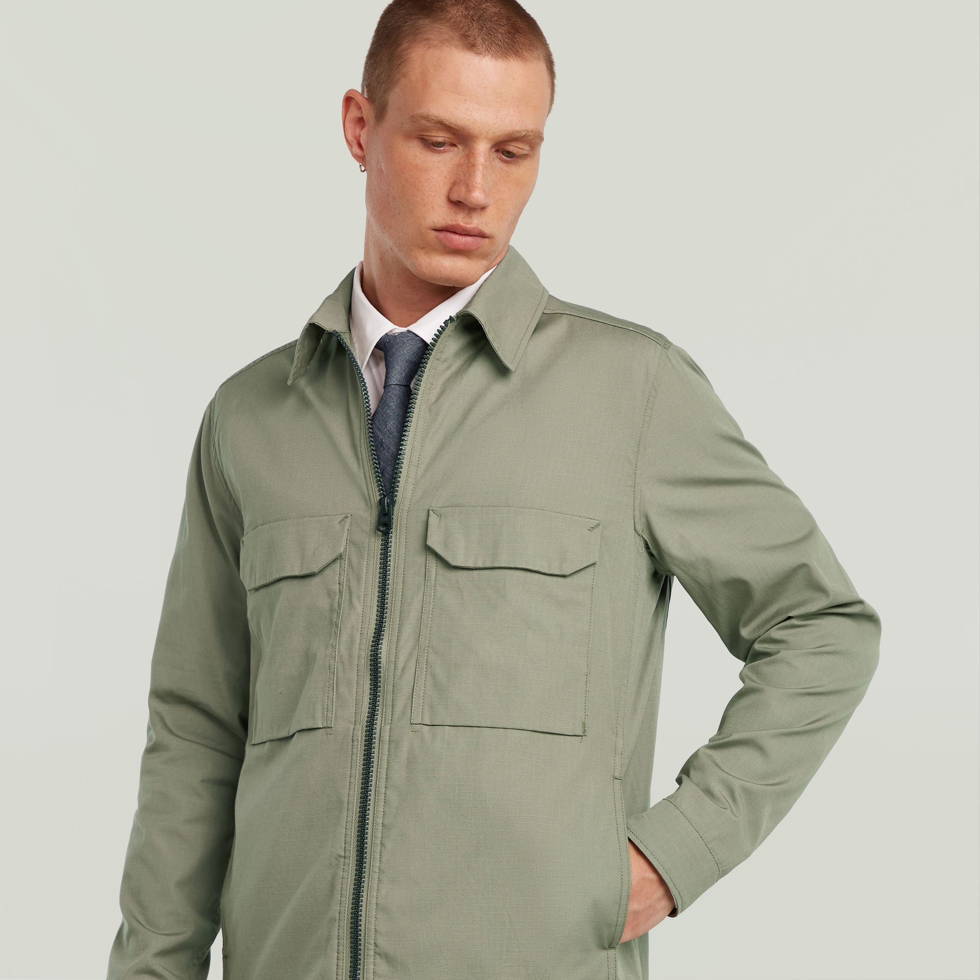 G-Star RAW Zip Regular Overshirt Groen Heren