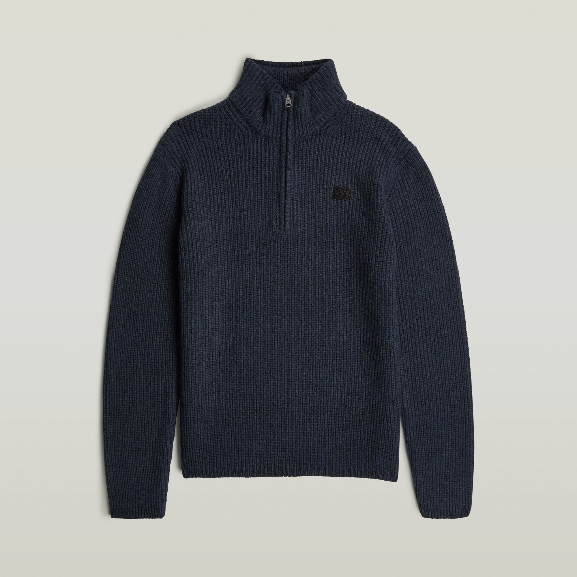 Thumbnail - Double Collar Half Zip Knit - Dunkelblau - Herren