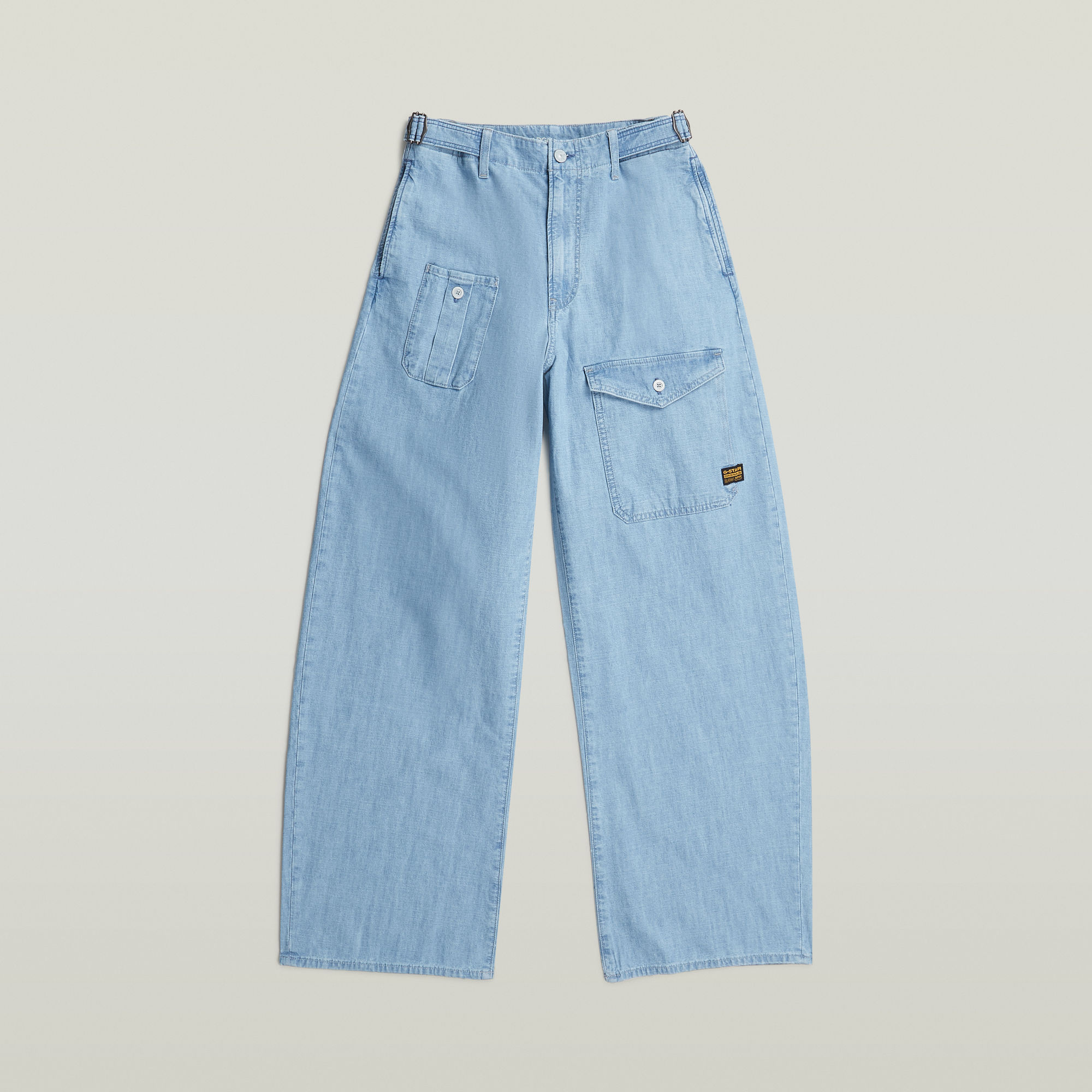 Thumbnail - Belted Cargo Loose Jeans - Hellblau - Damen