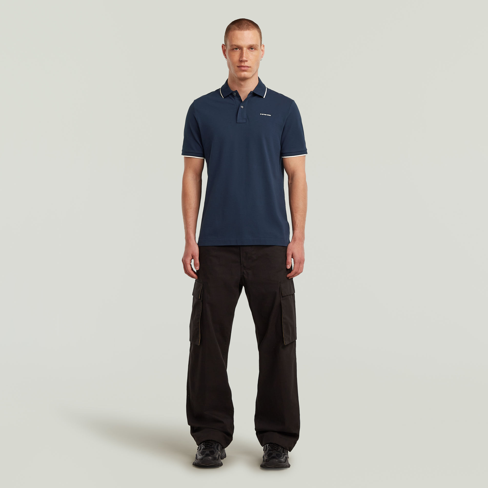 G-Star RAW Chest Logo Striped Polo Donkerblauw Heren
