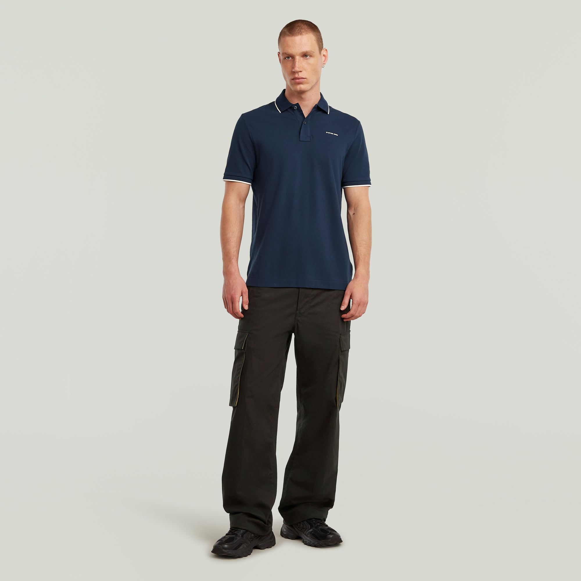 G-Star RAW Chest Logo Striped Polo Donkerblauw Heren