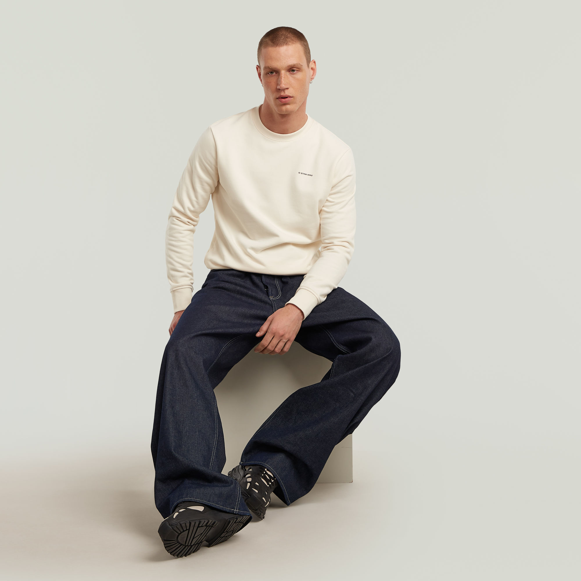 G-Star RAW Logo Sweater Beige Heren
