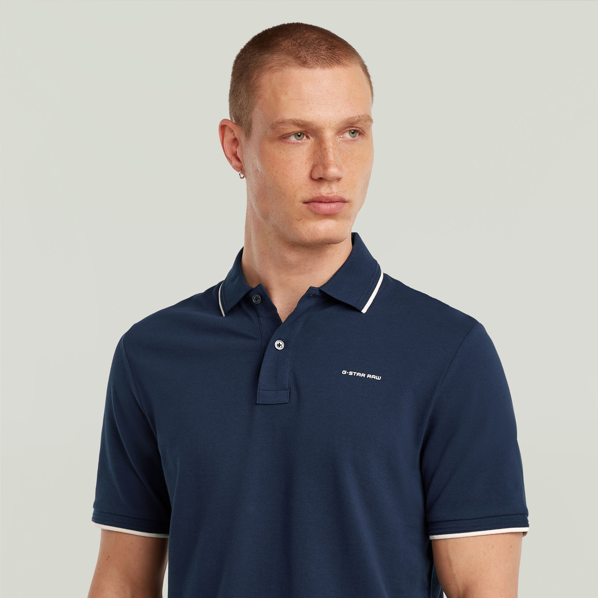 G-Star RAW Chest Logo Striped Polo Donkerblauw Heren