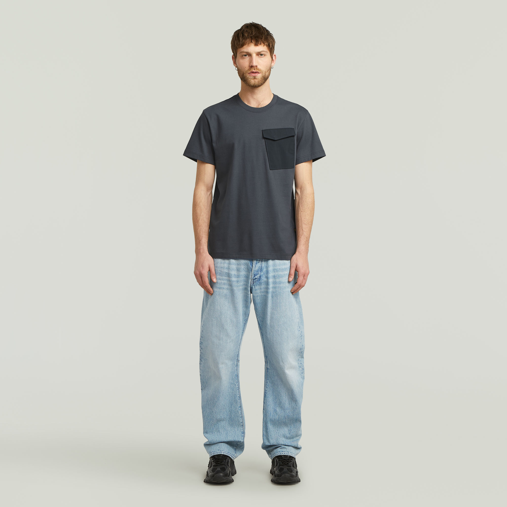 G-Star RAW Fabric Mix Pocket T-shirt Donkerblauw Heren