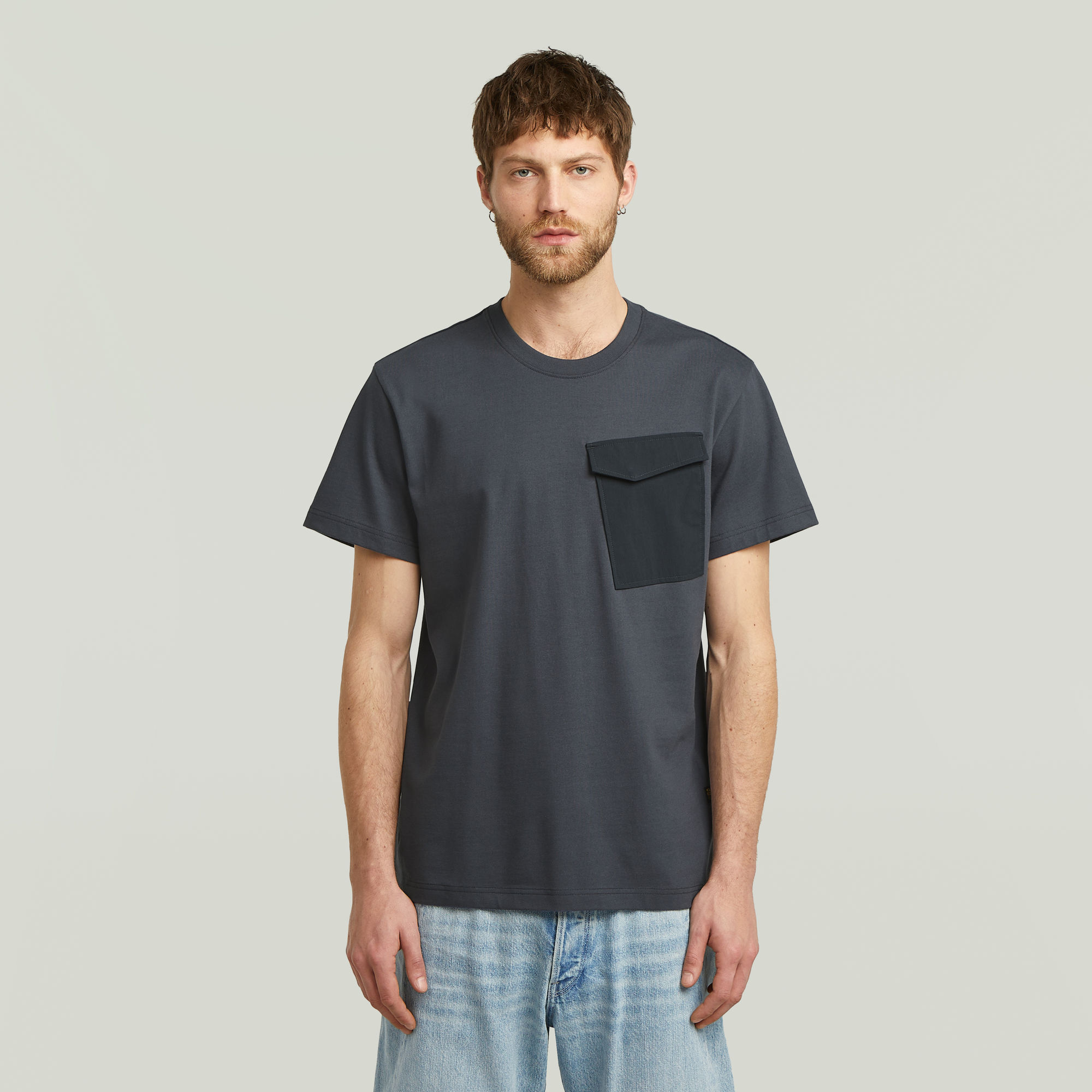 

Fabric Mix Pocket T-Shirt - Dark blue - Men