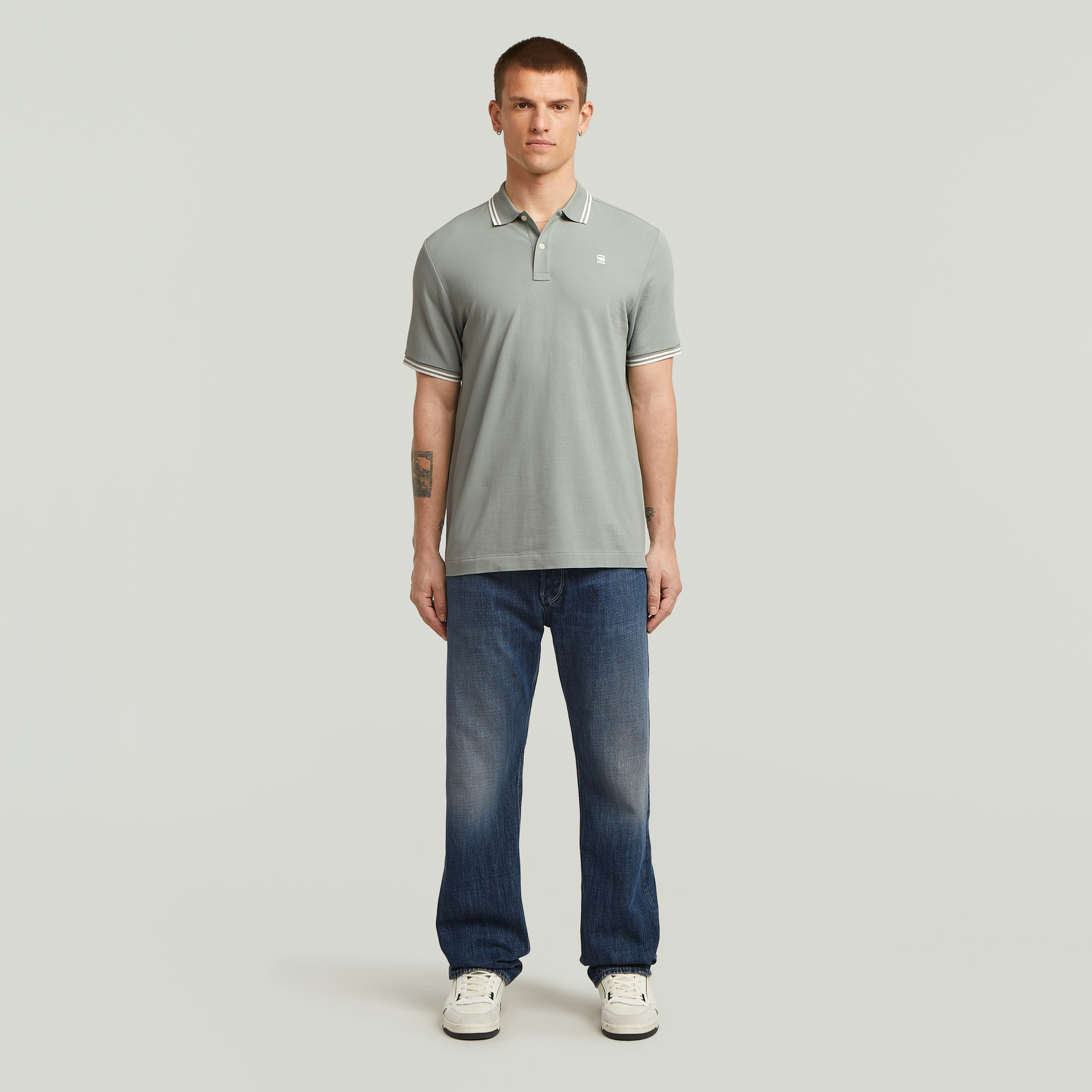 Thumbnail - Dunda Slim Stripe Poloshirt - Hellblau - Herren