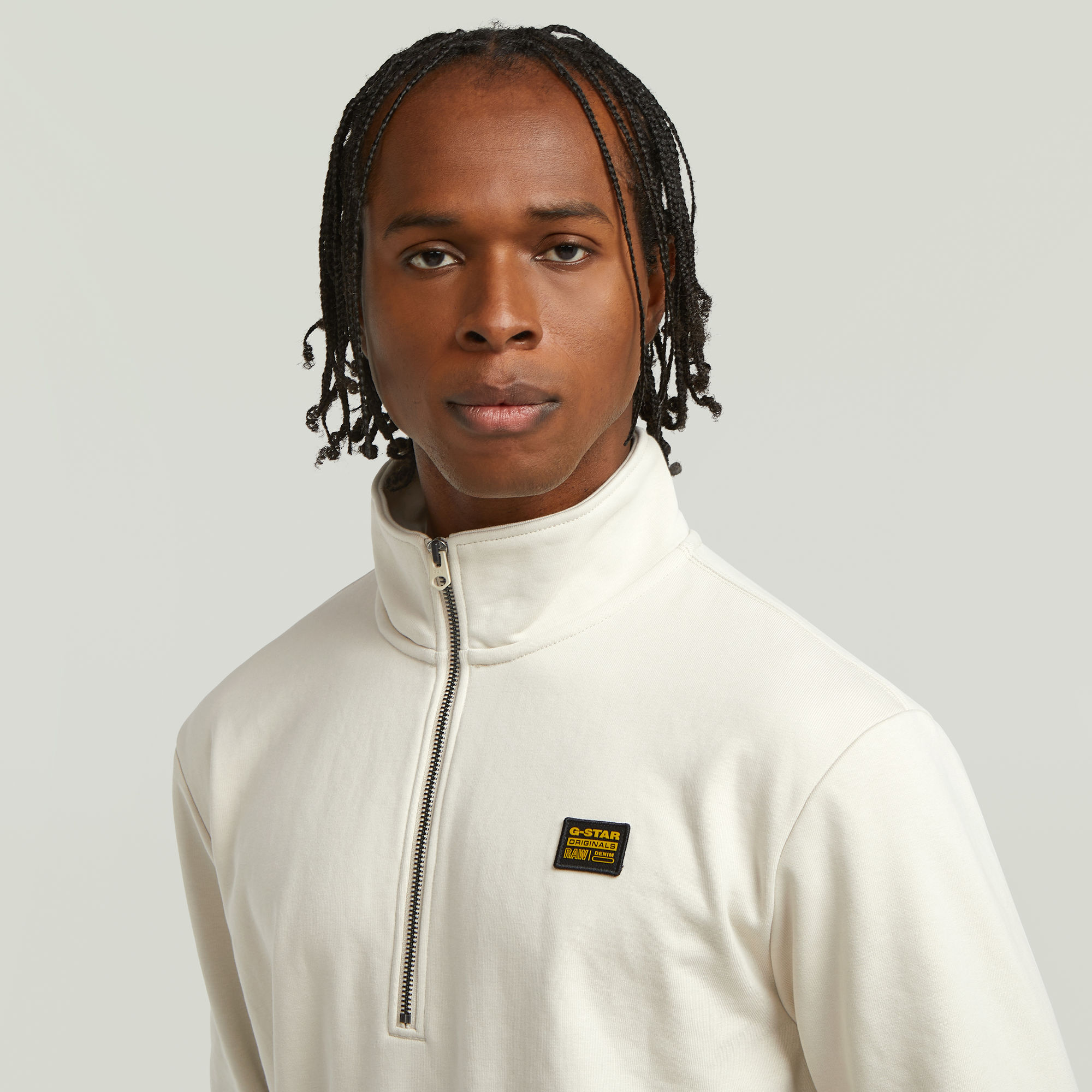 G-Star RAW Half Zip Sweater Label Badge Wit Heren