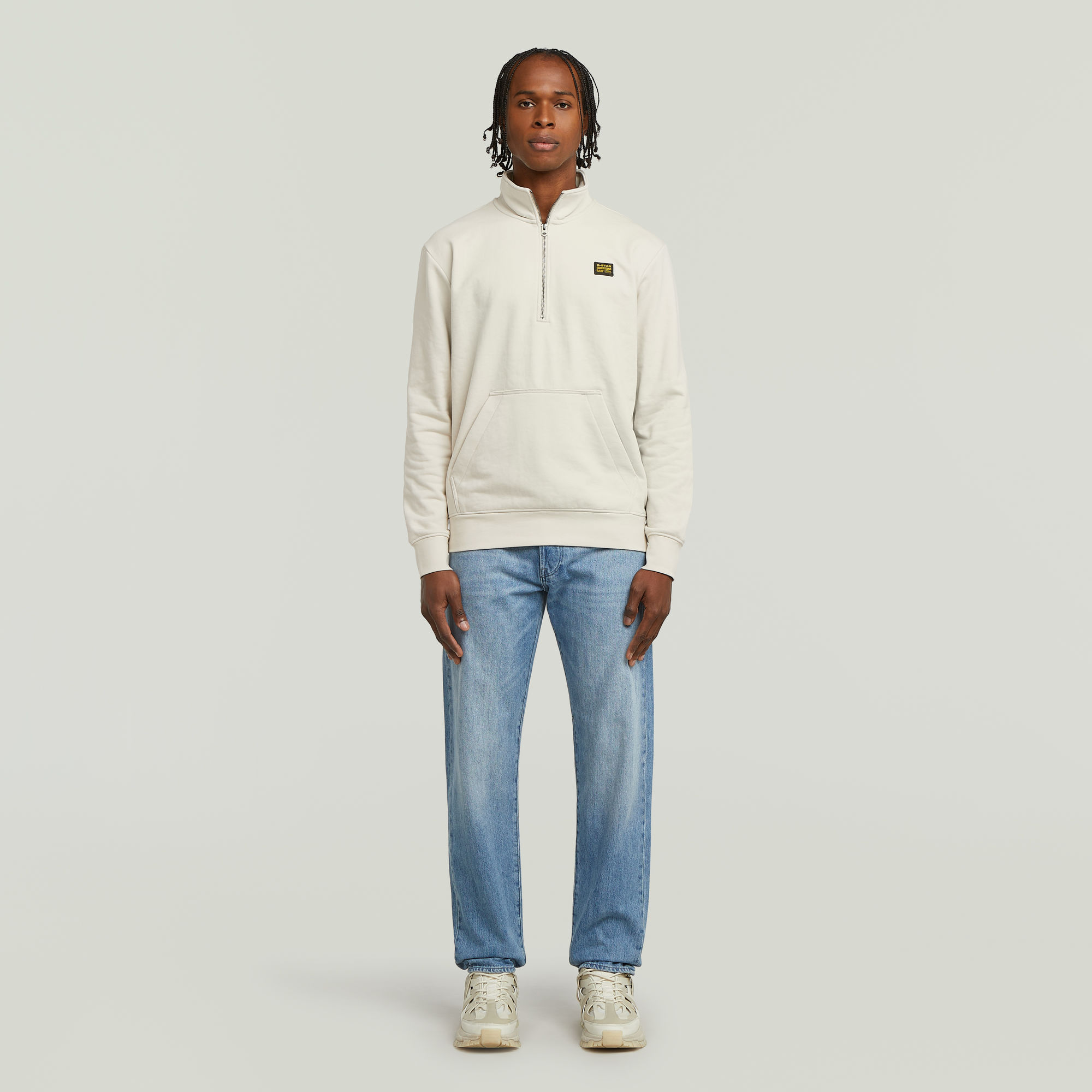 G-Star RAW Half Zip Sweater Label Badge Wit Heren