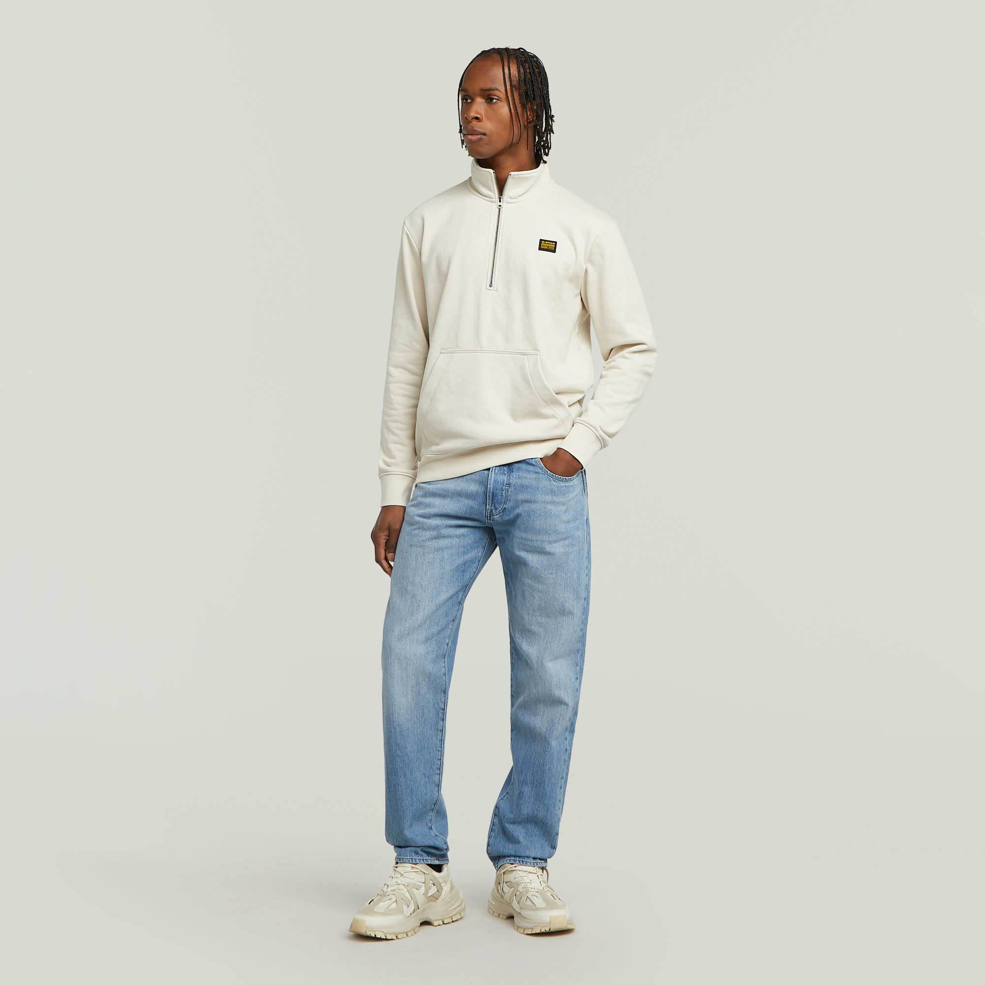 G-Star RAW Half Zip Sweater Label Badge Wit Heren