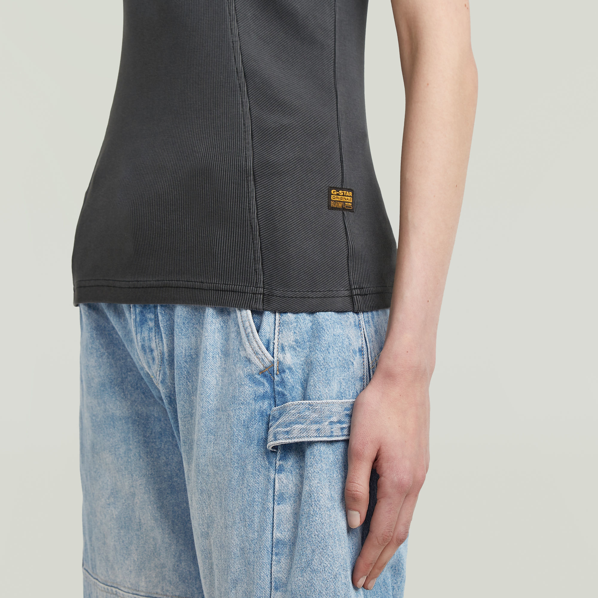 G-Star RAW Washed A-Line Slim Rib T-shirt Zwart Dames