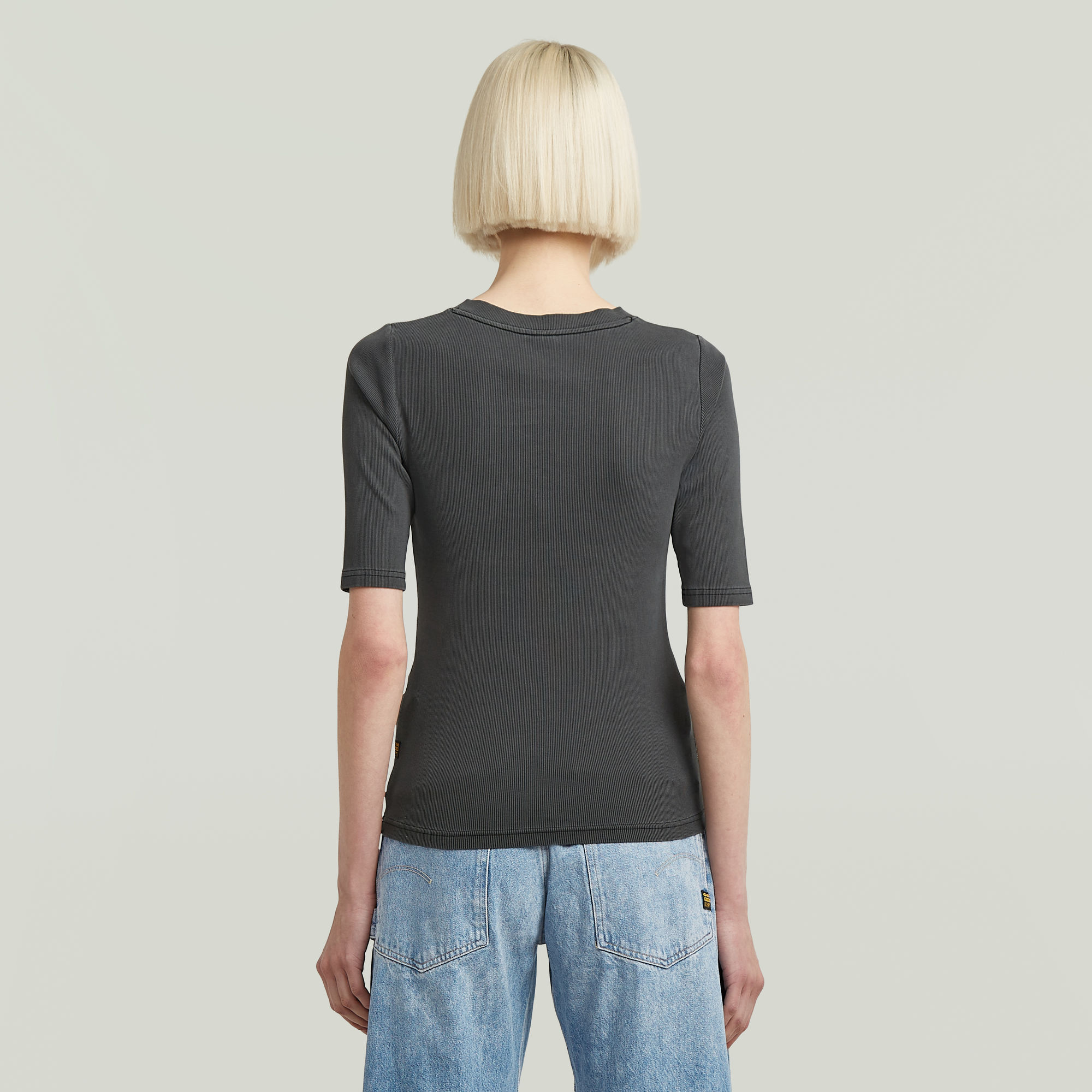 G-Star RAW Washed A-Line Slim Rib T-shirt Zwart Dames