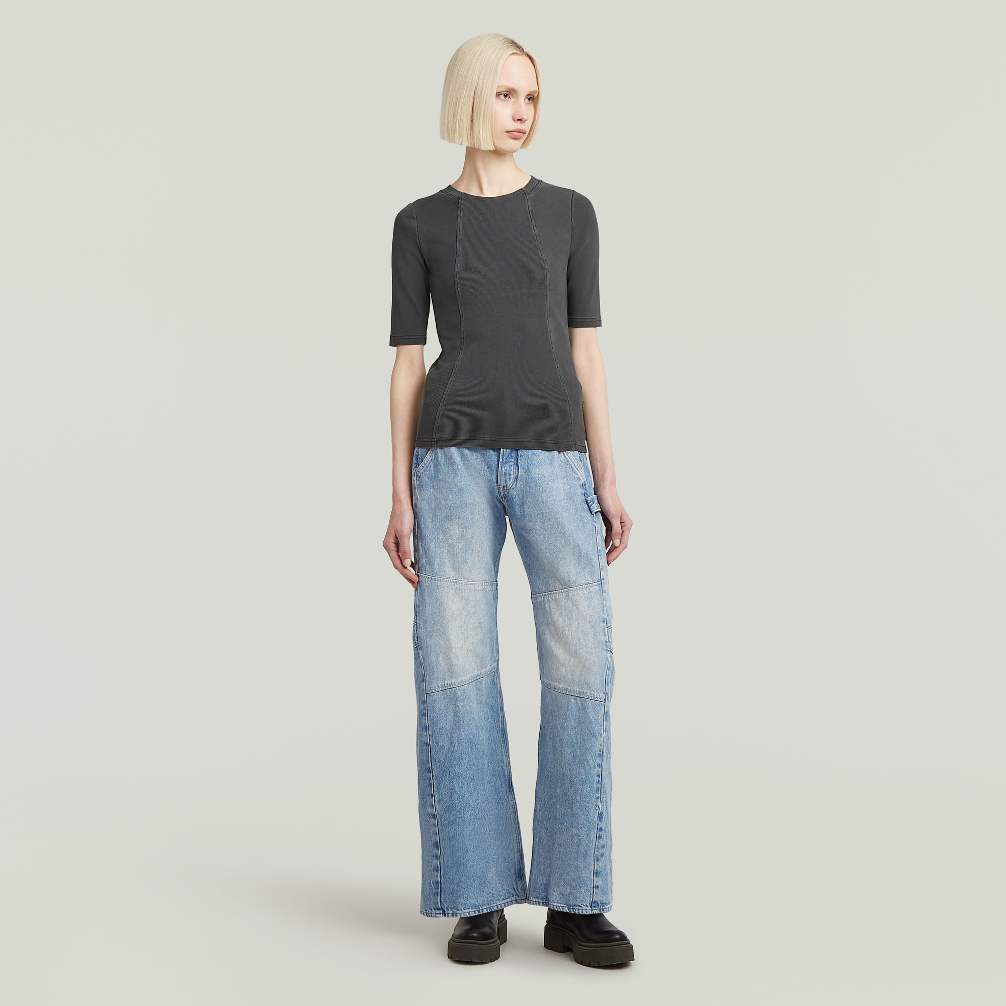 G-Star RAW Washed A-Line Slim Rib T-shirt Zwart Dames