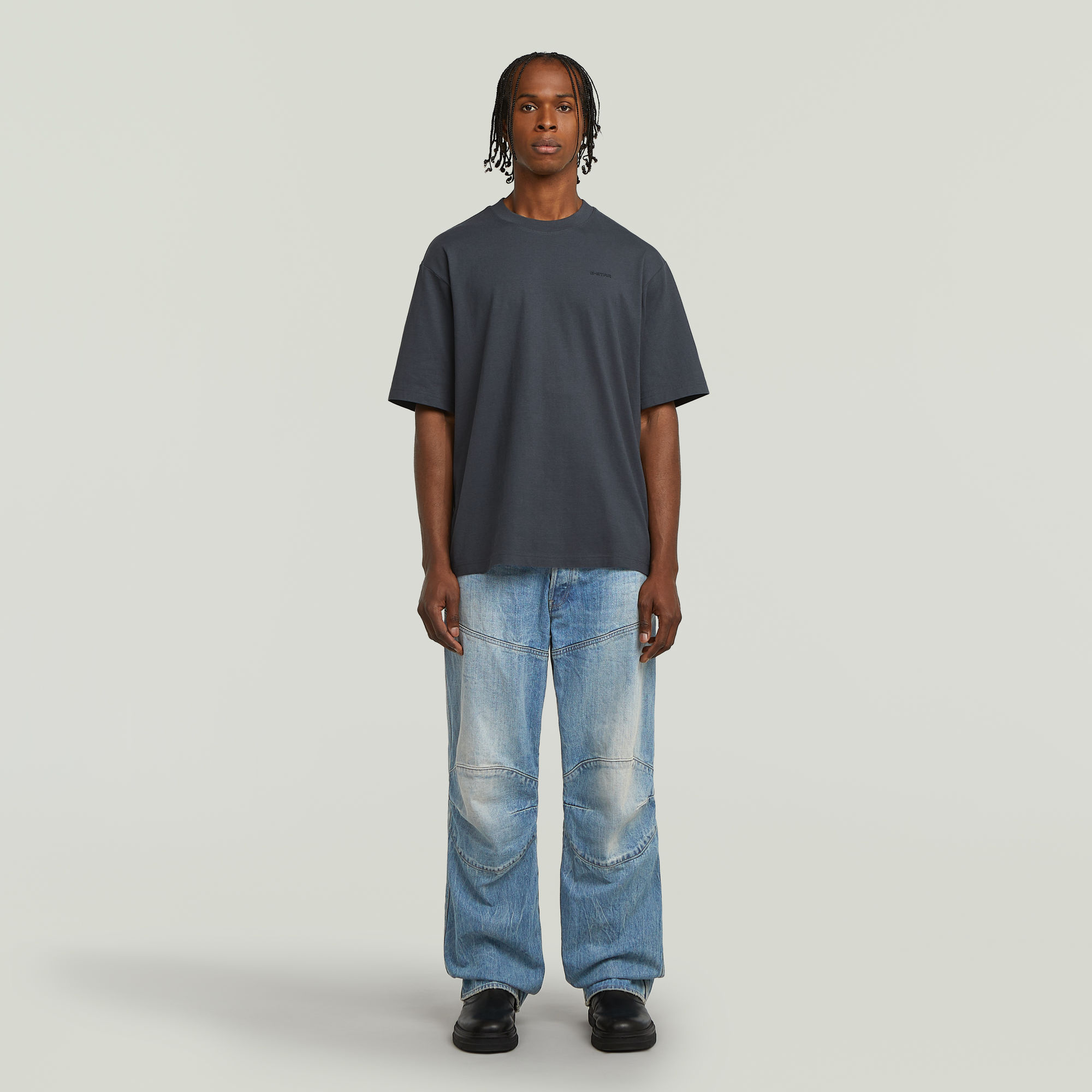 Thumbnail - Boxy Base T-Shirt - Dunkelblau - Herren