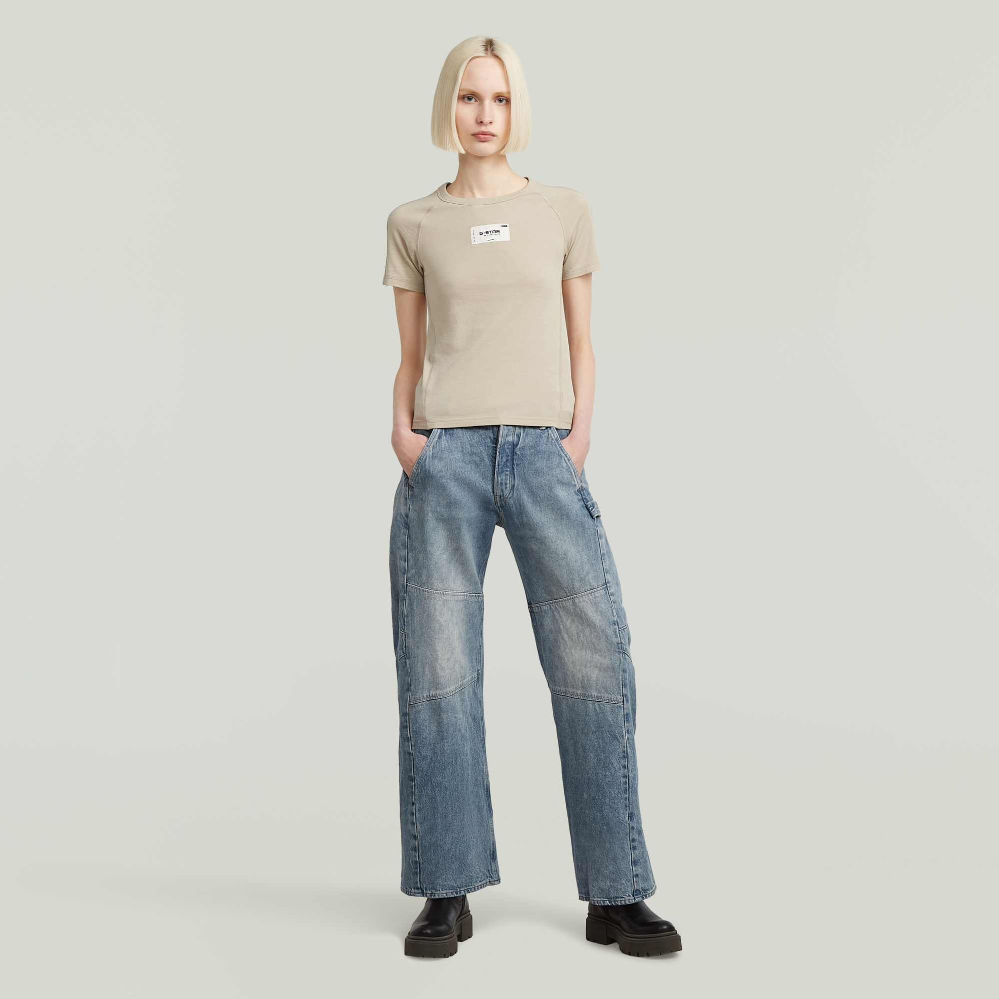 G-Star RAW Embro Patch Slim T-shirt Beige Dames