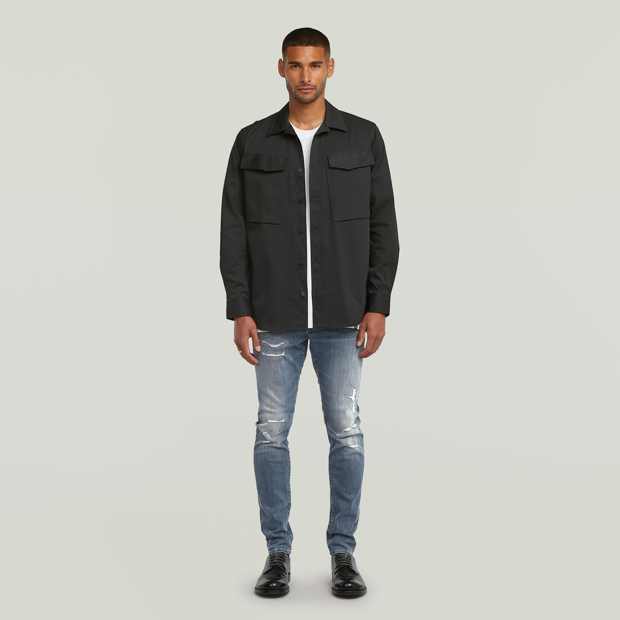 Thumbnail - Cargo Pocket Regular Shirt - Schwarz - Herren