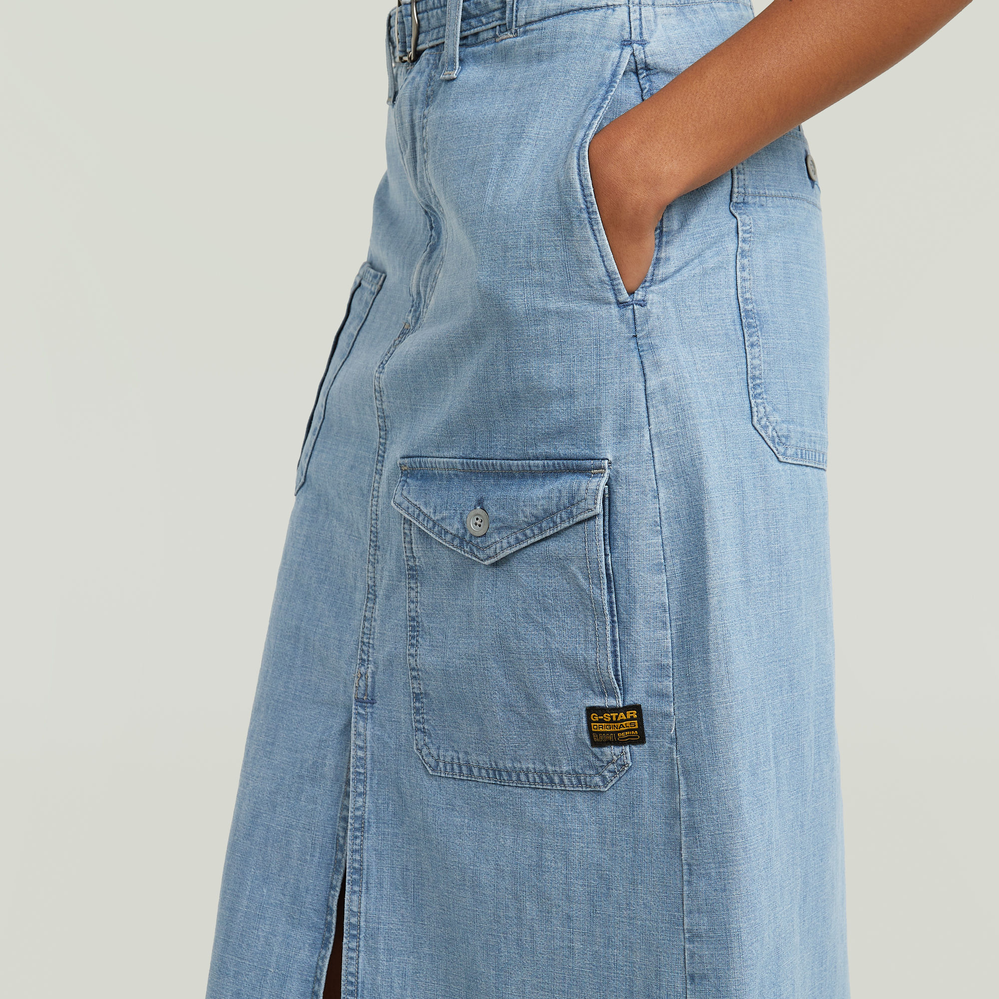 G-Star RAW Belted Long Cargorok Lichtblauw Dames