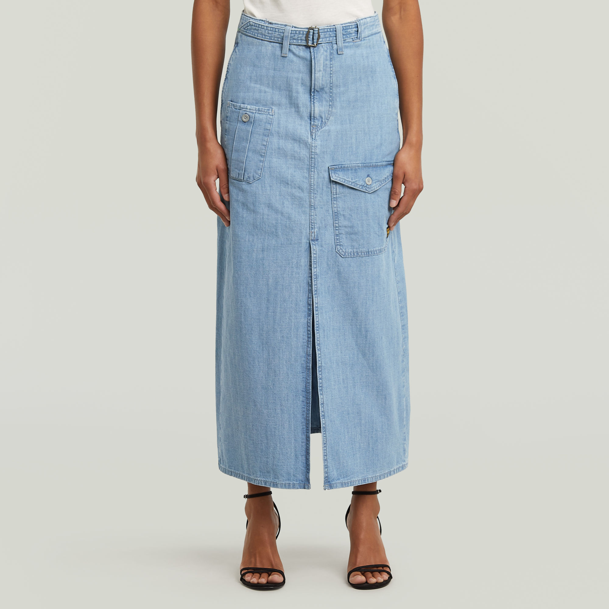 

Belted Cargo Long Skirt - Light blue - Women