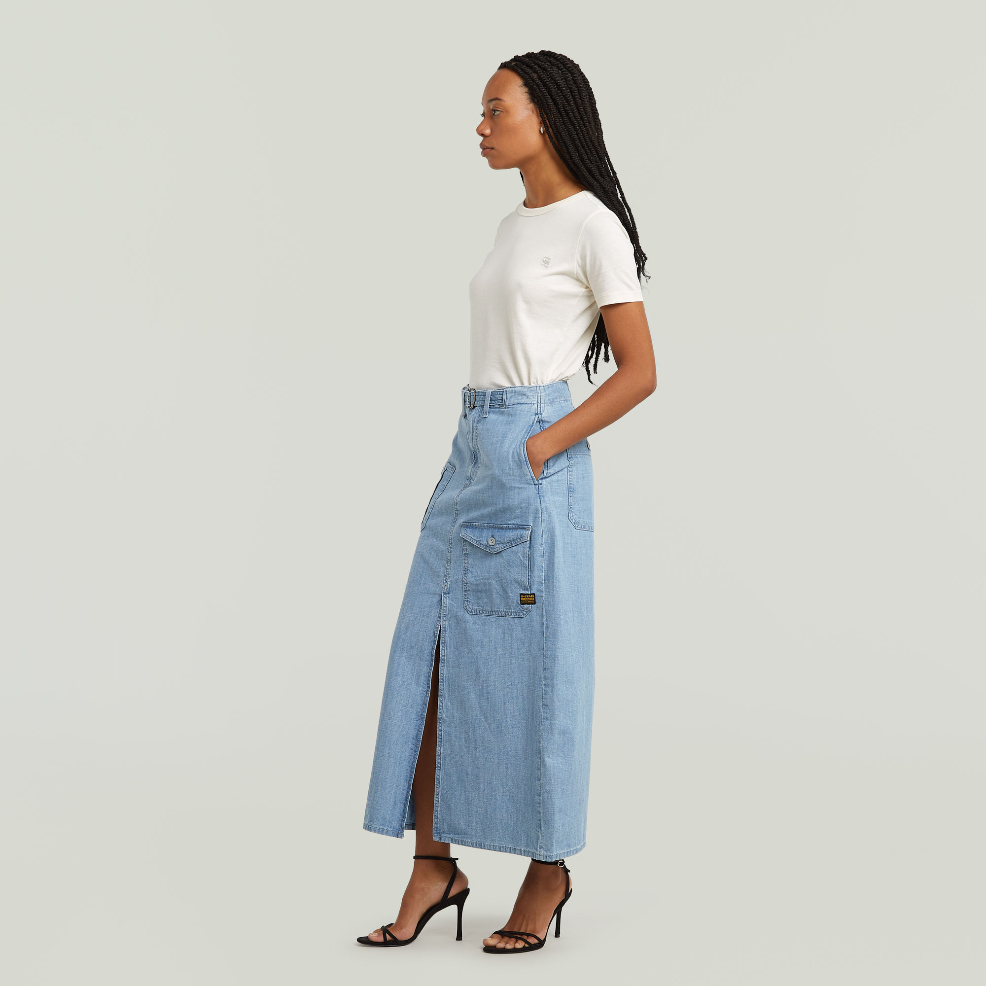 G-Star RAW Belted Long Cargorok Lichtblauw Dames