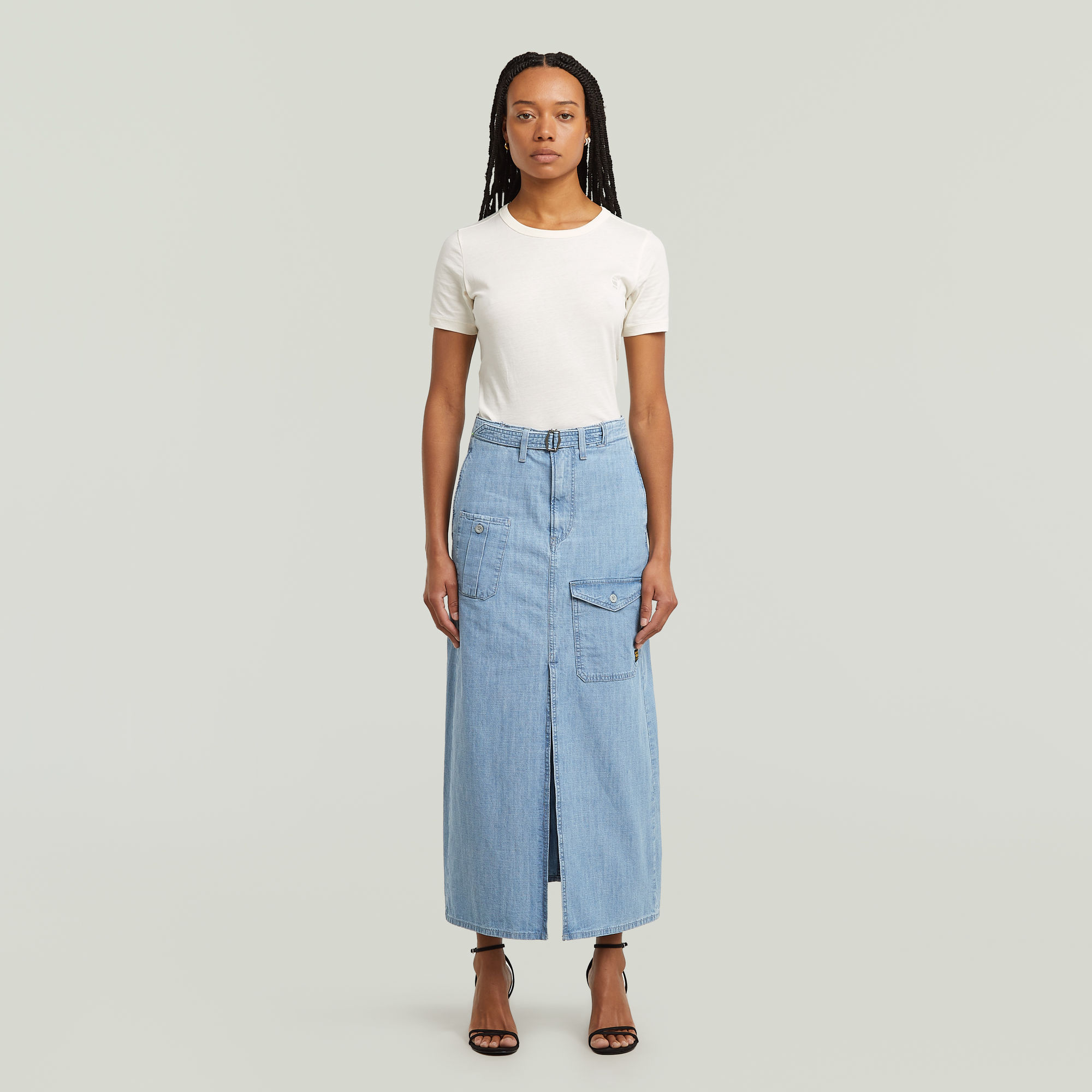 G-Star RAW Belted Long Cargorok Lichtblauw Dames