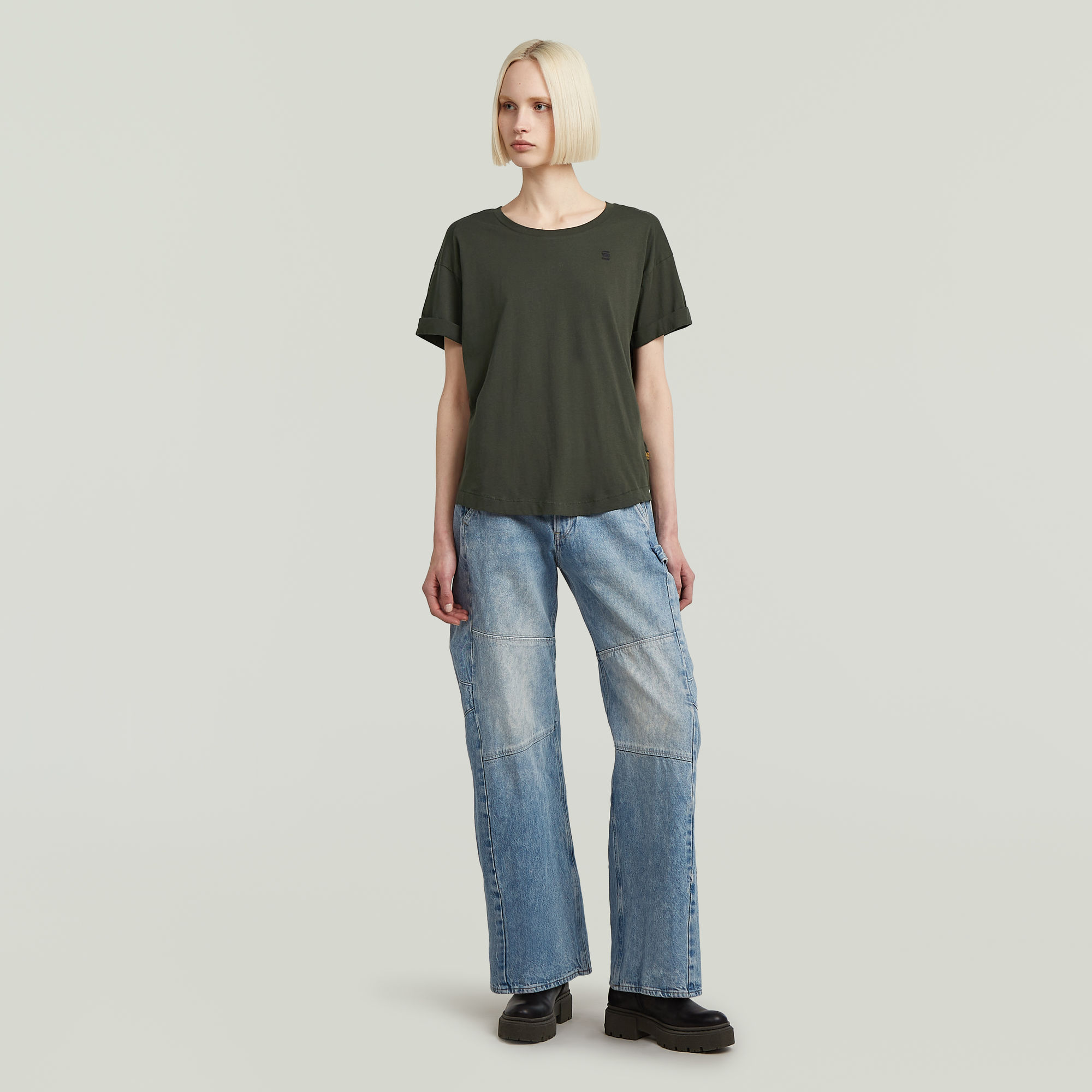 G-Star RAW Rolled Up Sleeve Boyfriend Top Grijs Dames