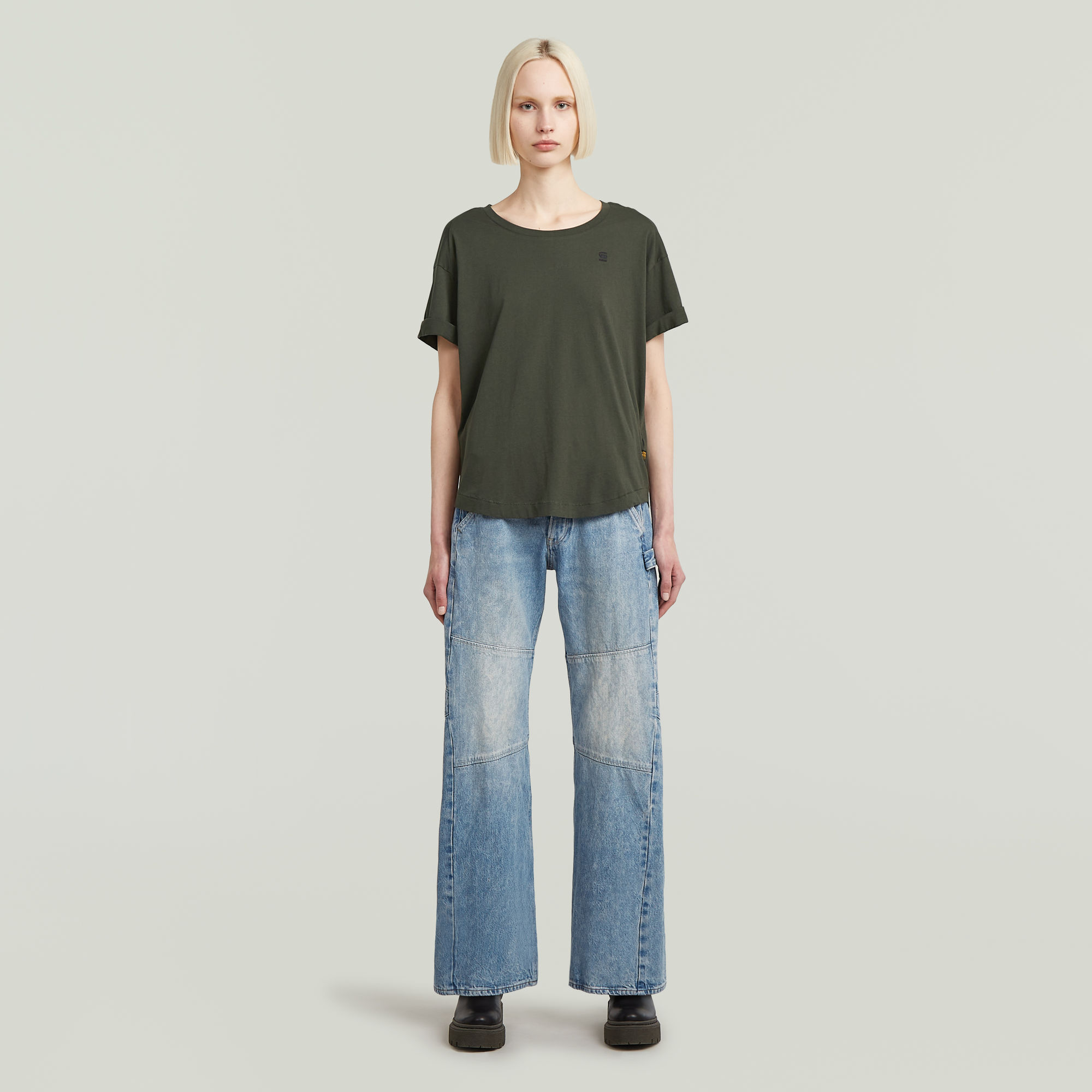 G-Star RAW Rolled Up Sleeve Boyfriend Top Grijs Dames