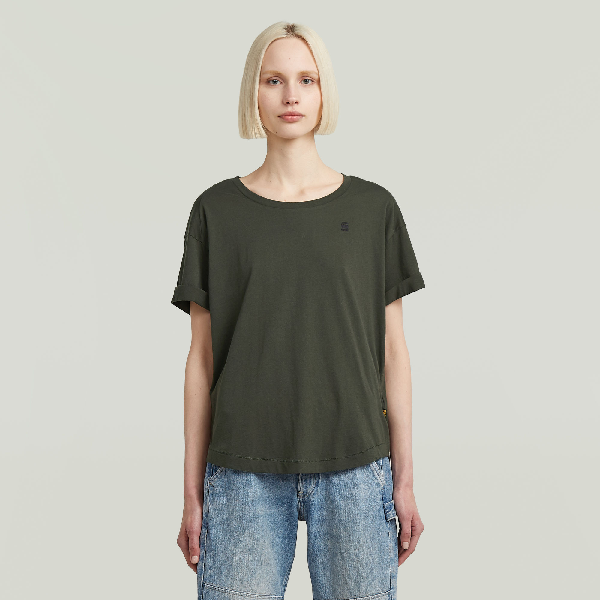 

Rolled Up Sleeve Boyfriend Top - Grau - Damen