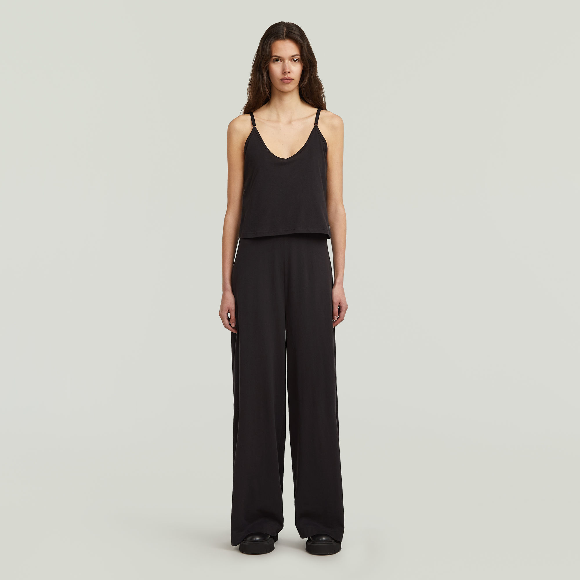 Thumbnail - Spaghetti Strap Loose Jumpsuit - Schwarz - Damen