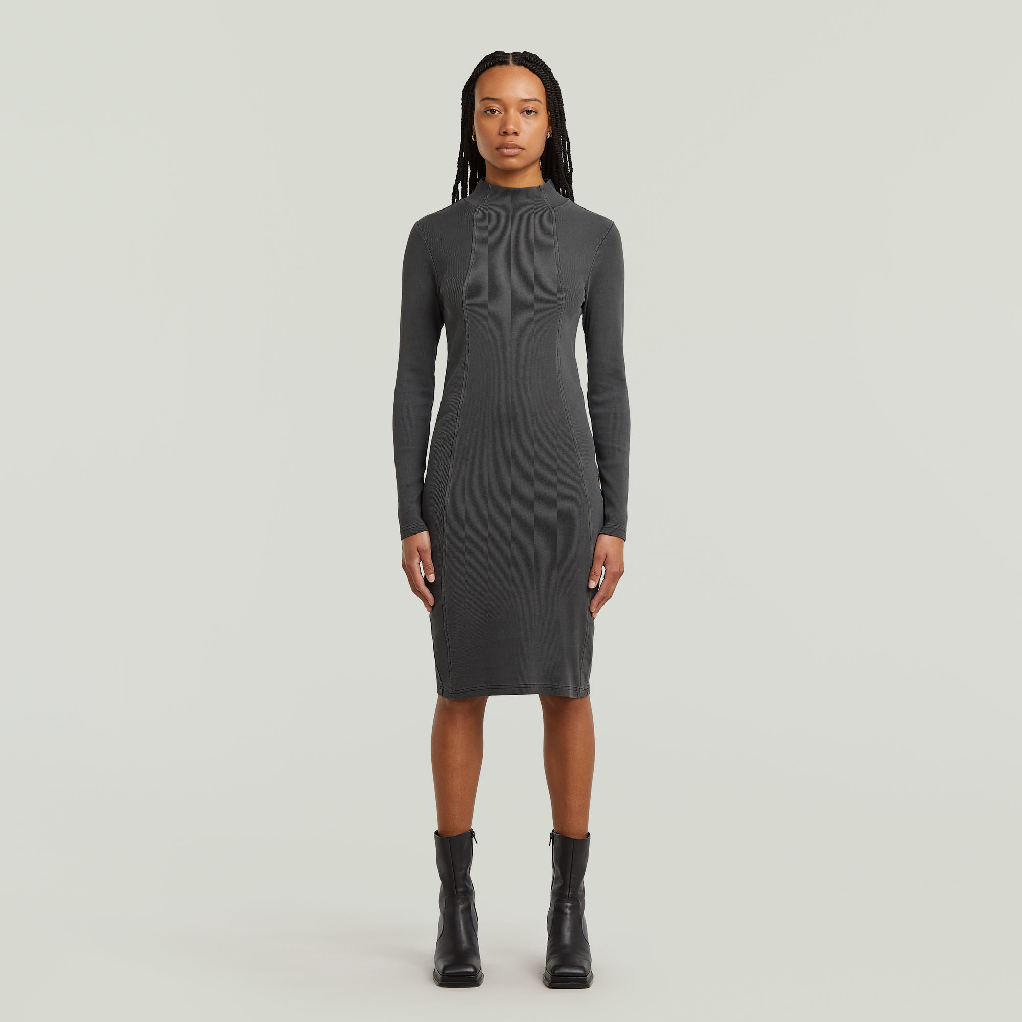 

Washed Slim Rib Dress - Black - Women