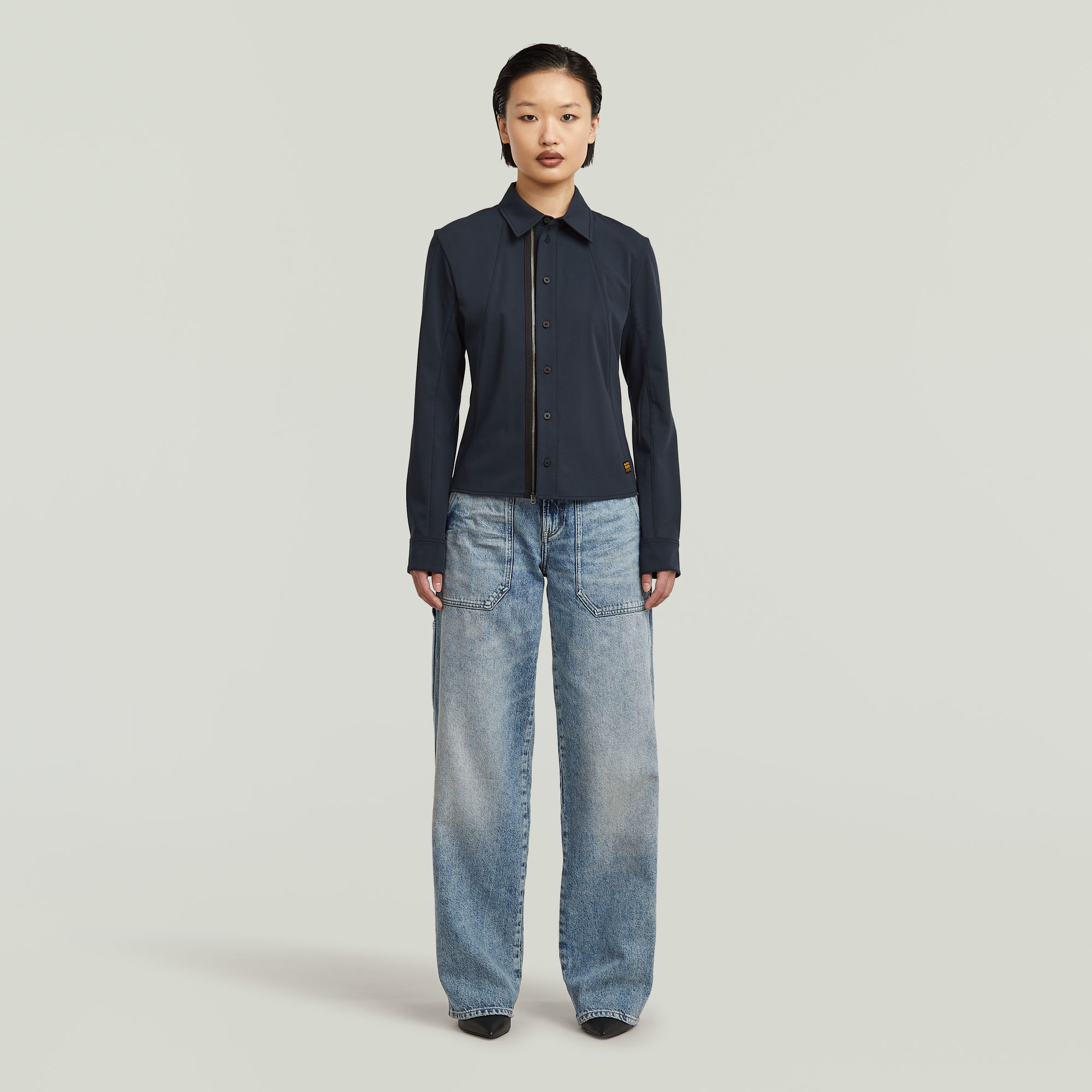 Thumbnail - Hemd mit Reißverschluss und schmaler Passform - Dunkelblau - Damen