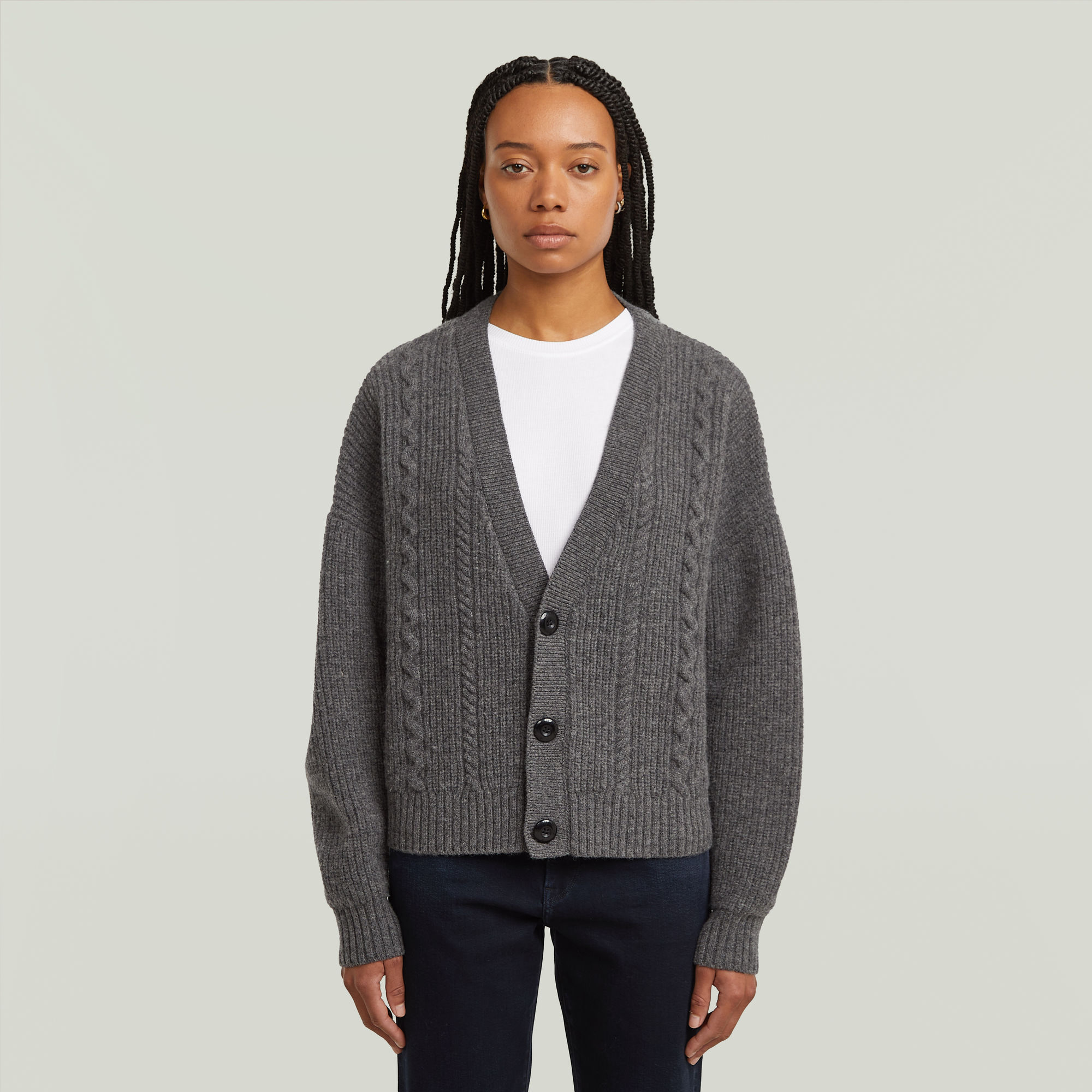 Cable Cropped Cardi Knit - Mehrfarbig - Damen