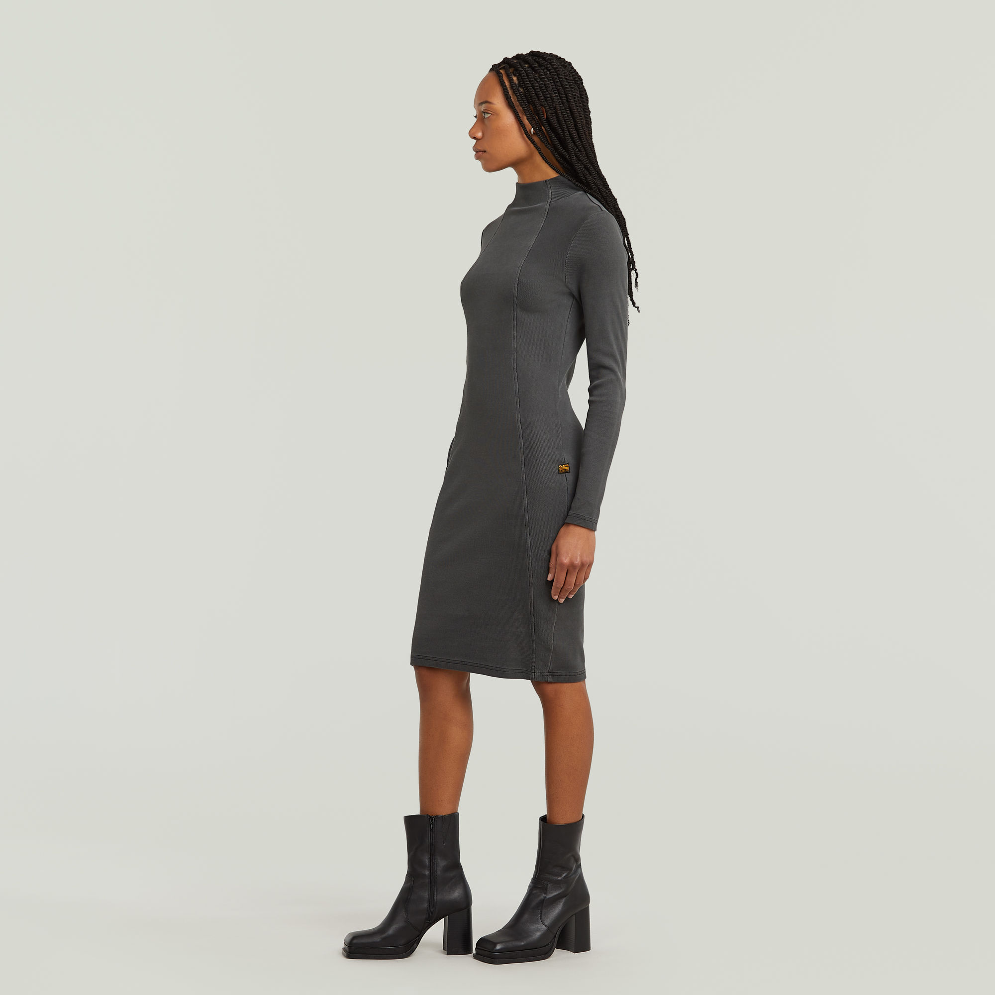 G-Star RAW Washed Slim Rib Jurk Zwart Dames