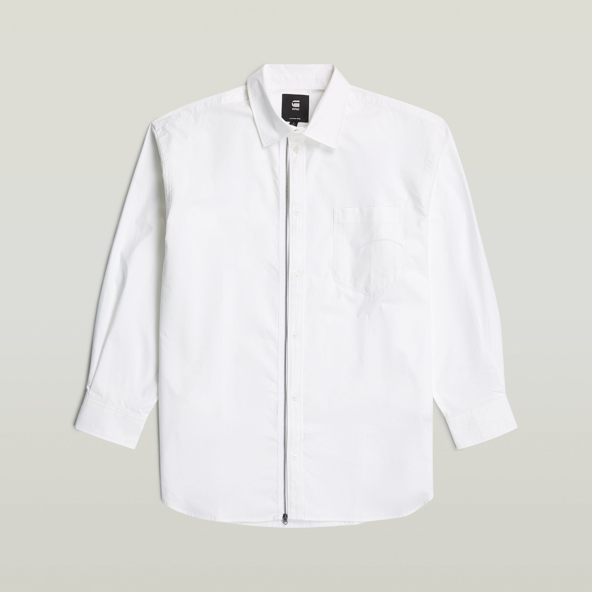 Thumbnail - Oversized Zip Popeline-Hemd - Weiß - Damen