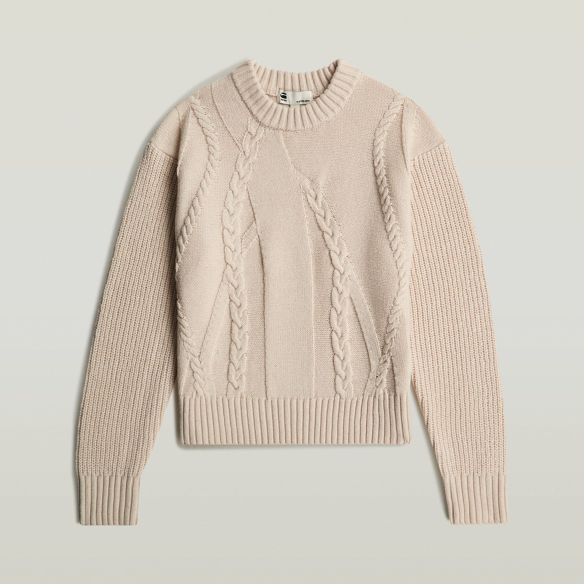 Thumbnail - Big Cable Knit Pullover - Weiß - Damen