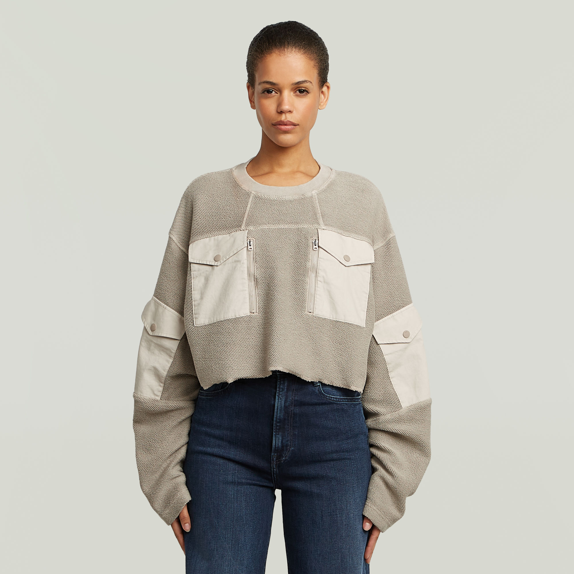 G-Star RAW Multi Pocket Mix Loose Cropped Sweater - Beige - Dames