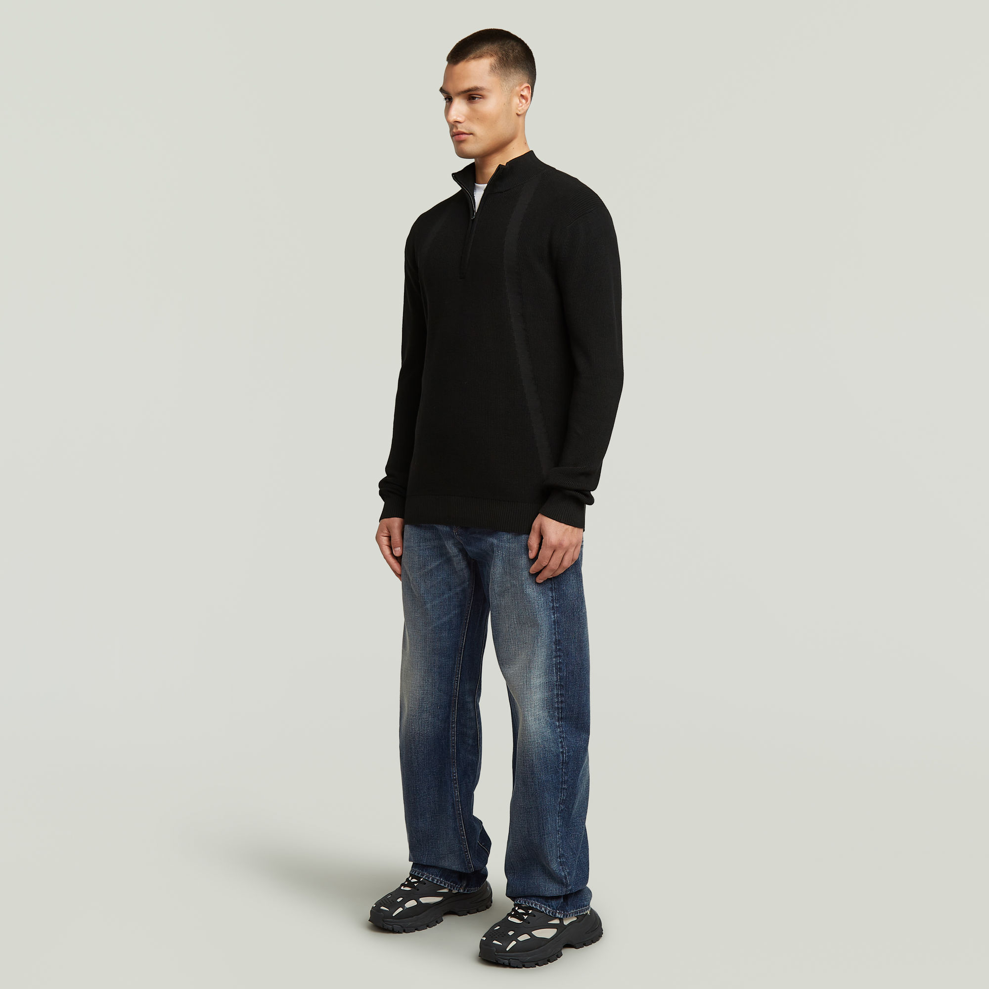 G-Star RAW Structure Half Zip Gebreide Trui Zwart Heren