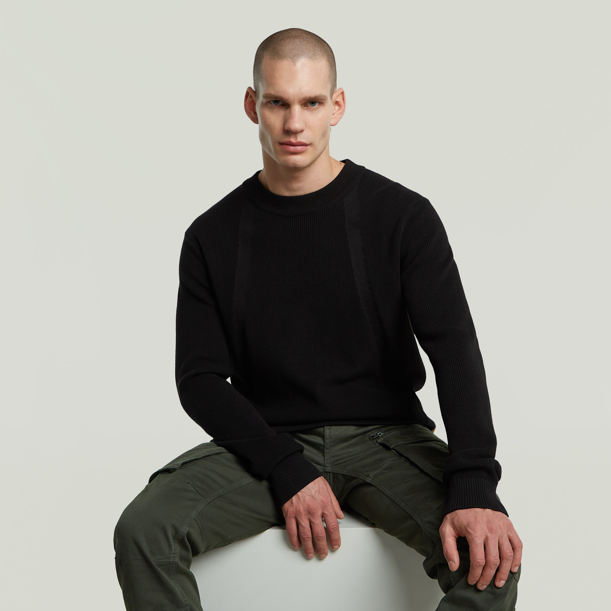 G-Star RAW Structure Ribbed Gebreide Trui Zwart Heren
