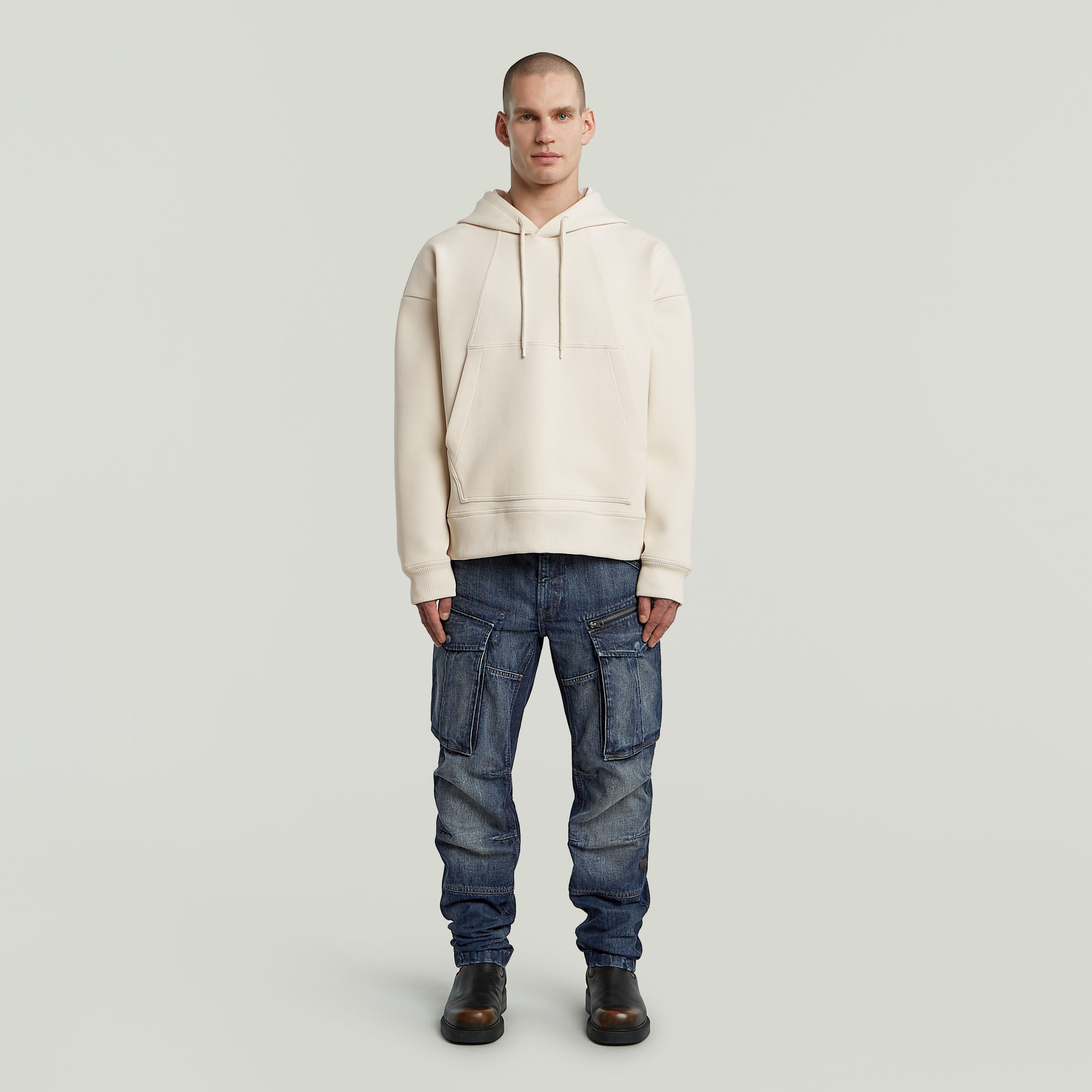 Thumbnail - Loose Hoodie Sweater - Weiß - Herren