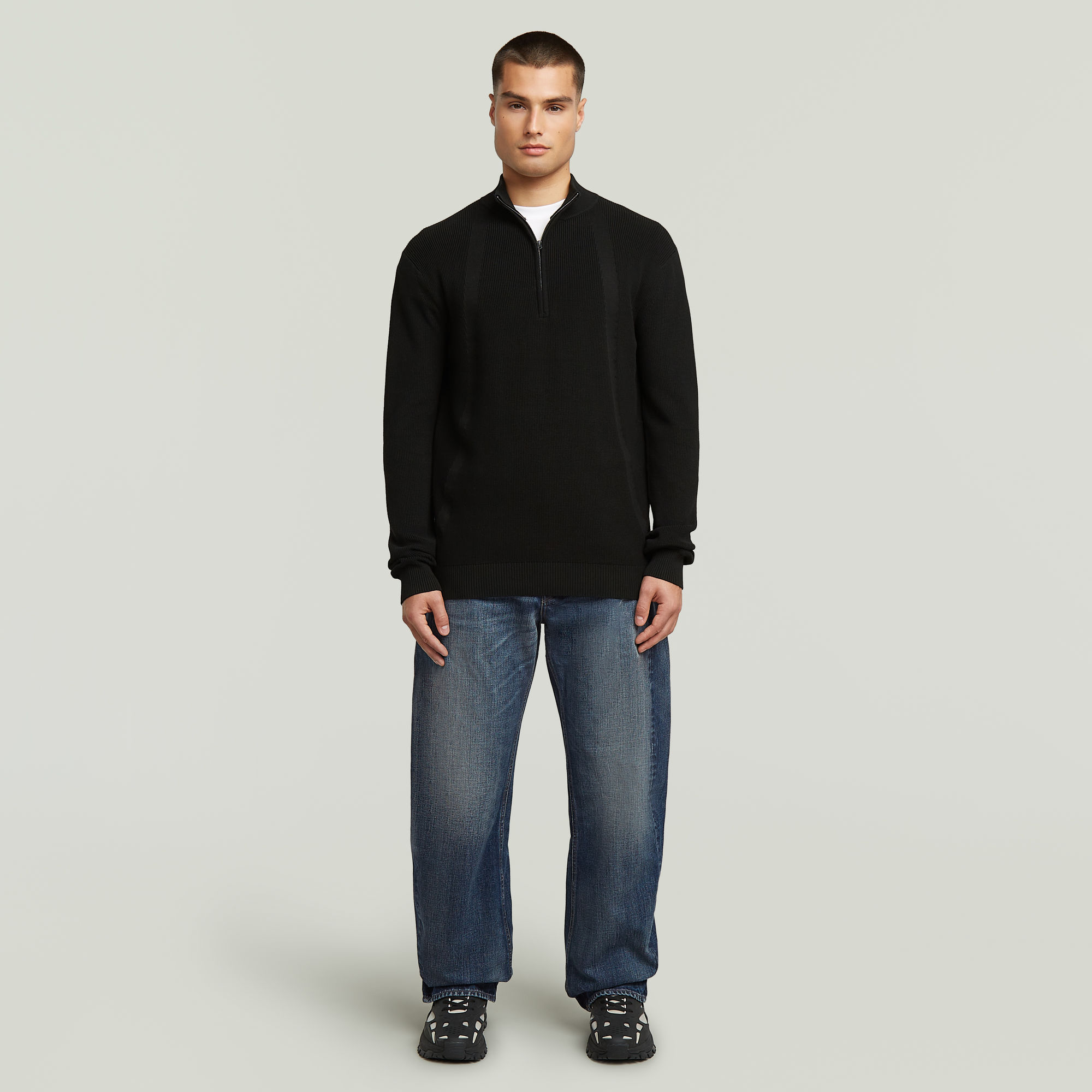 G-Star RAW Structure Half Zip Gebreide Trui Zwart Heren