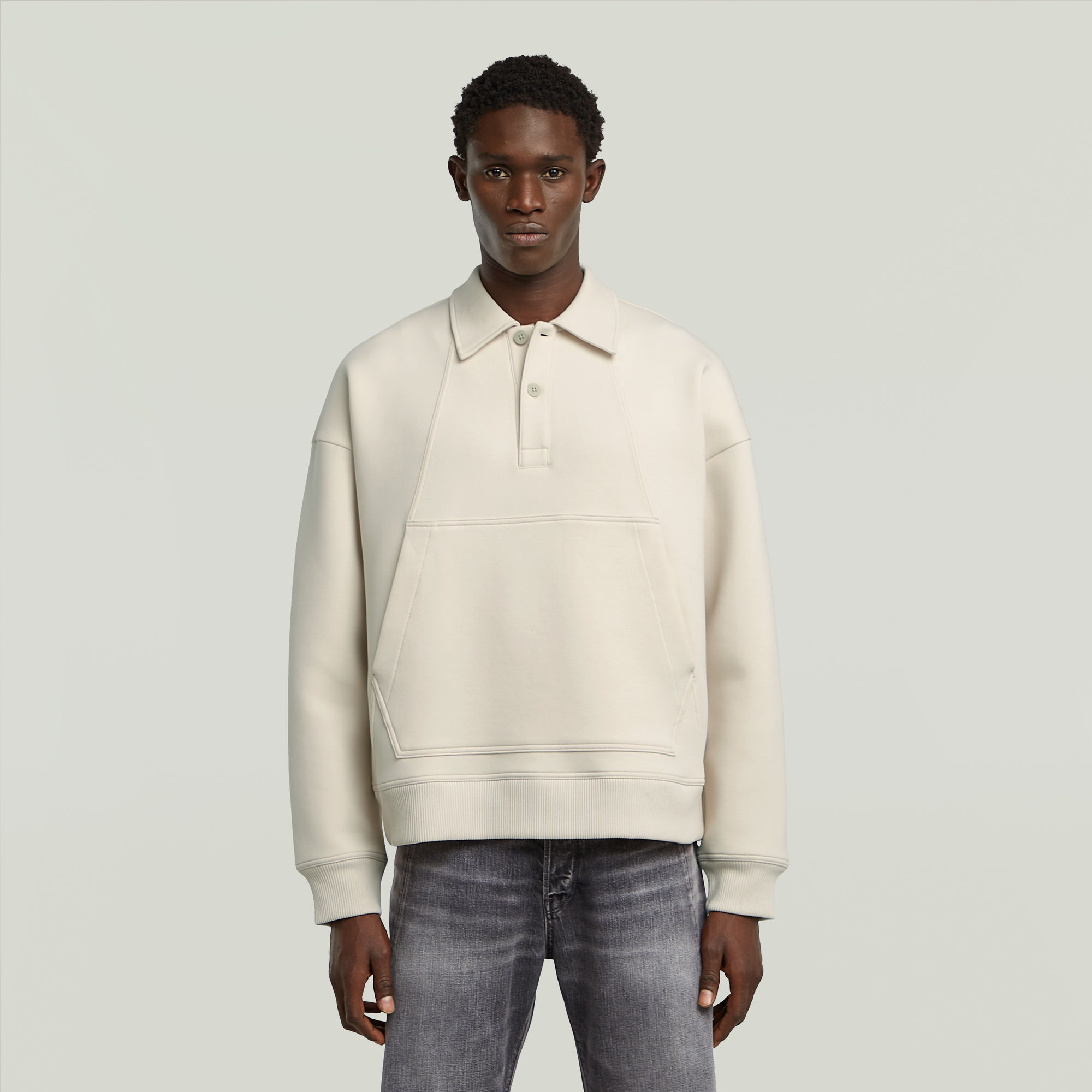 

Polo Collar Loose Sweater - White - Men