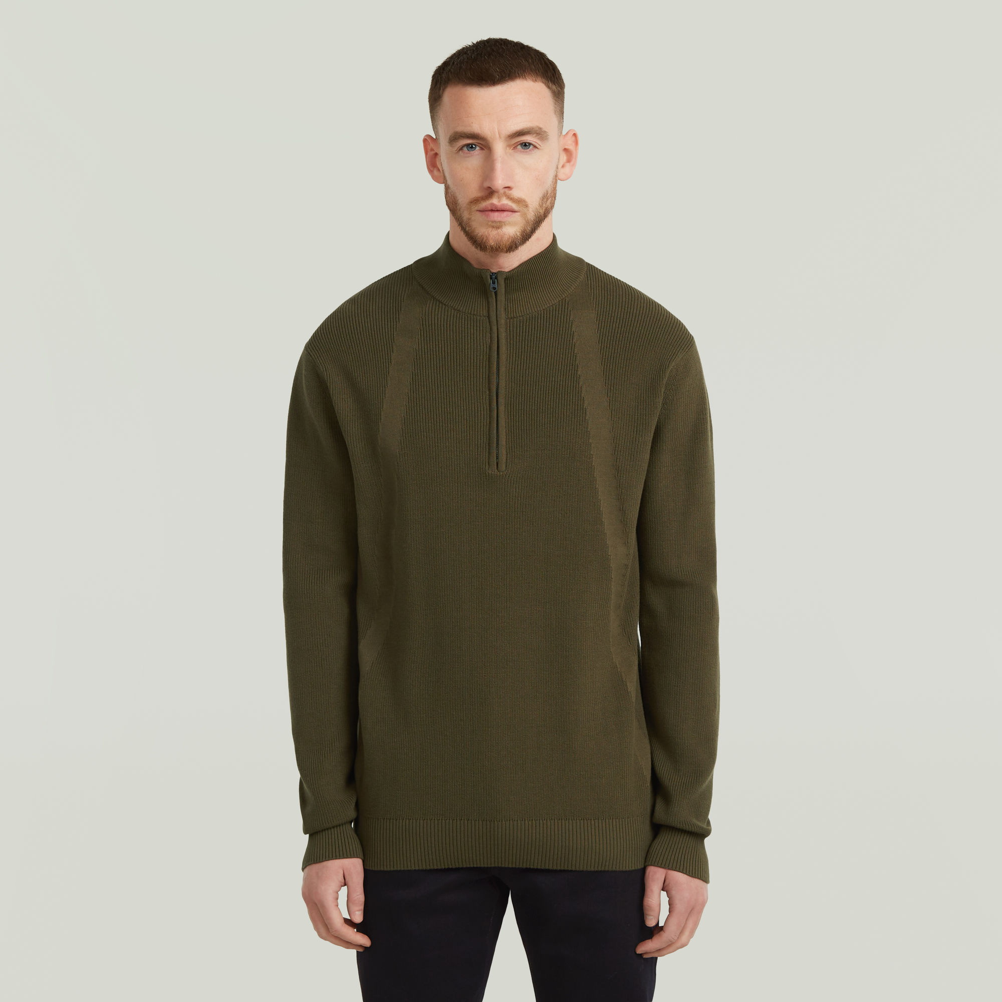 

Structure Half Zip Gebreide Trui - Groen - Heren