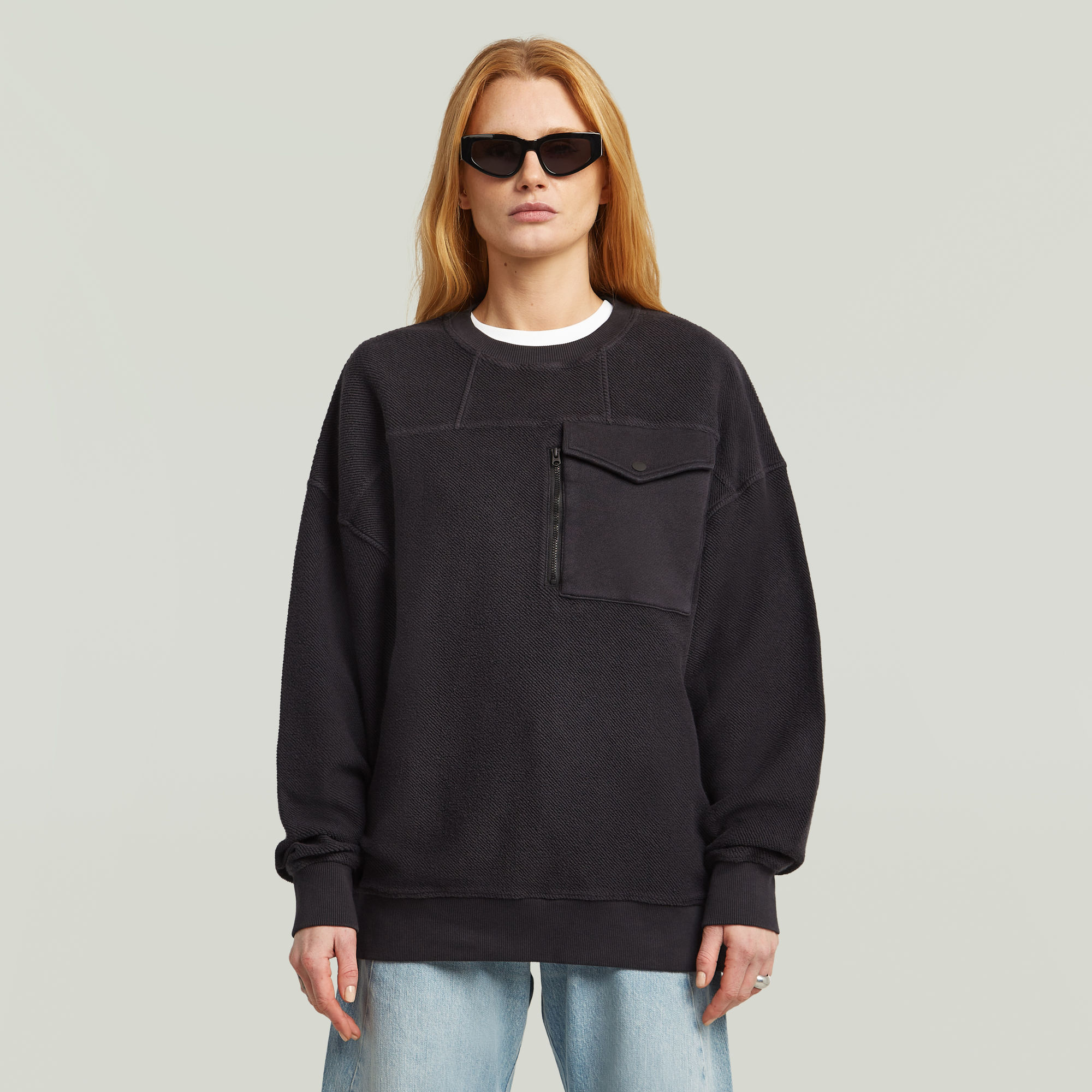 Oversized Pocket Mix Sweatshirt - Schwarz - Damen