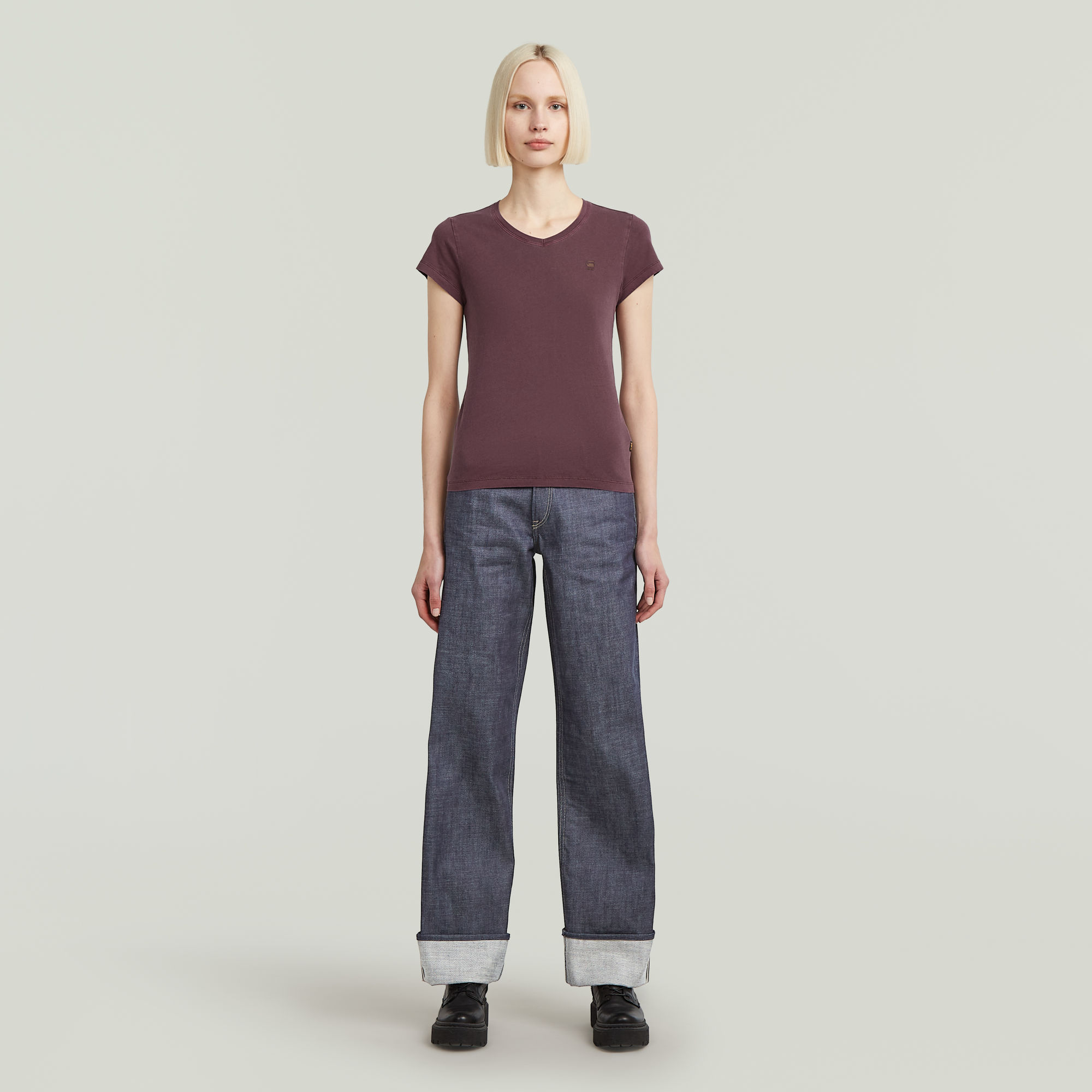 G-Star RAW Overdyed Eyben Slim V-hals T-shirt Rood Dames