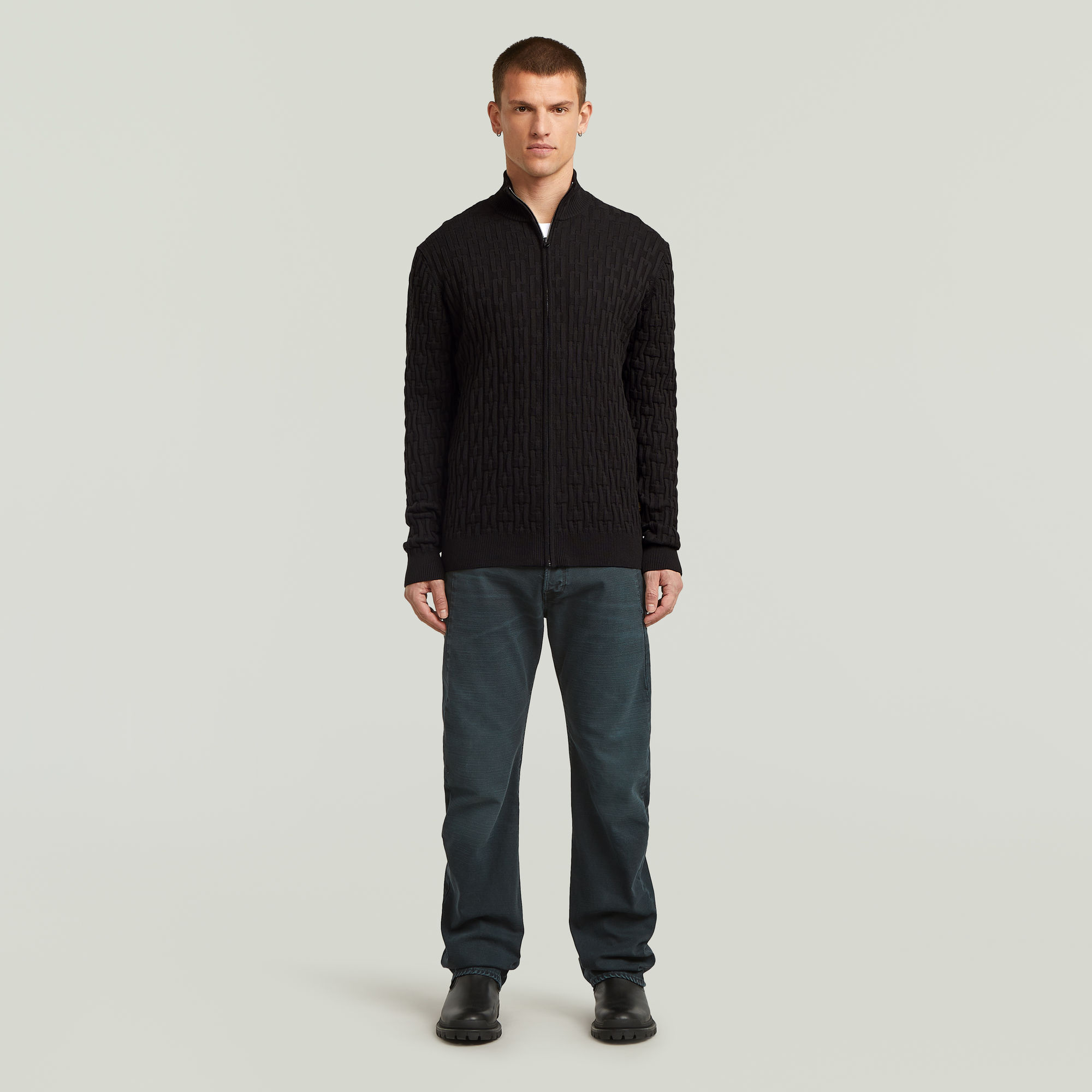 Thumbnail - Chain Structure Cardigan Knit - Schwarz - Herren