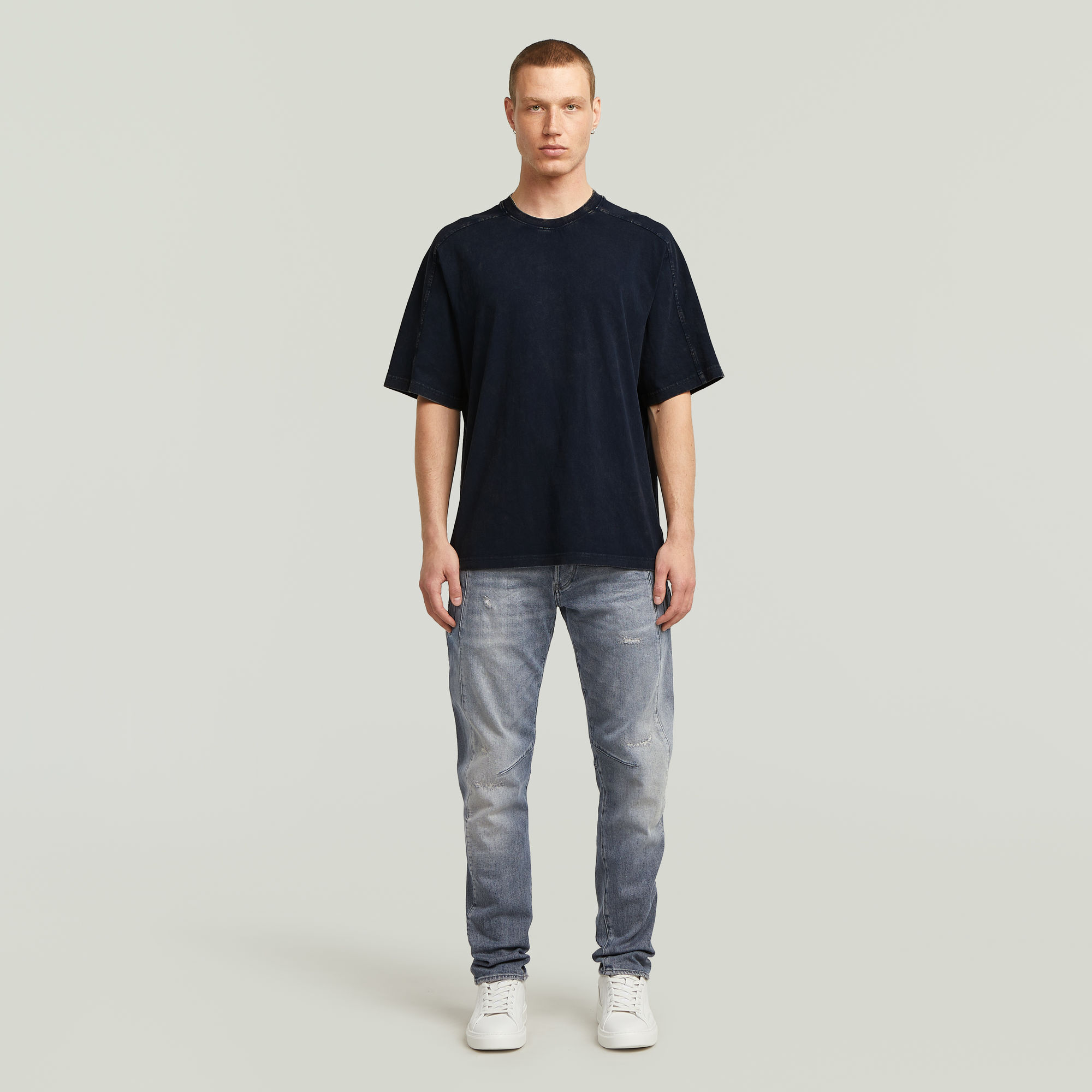 Thumbnail - Washed Boxy T-Shirt - Dunkelblau - Herren